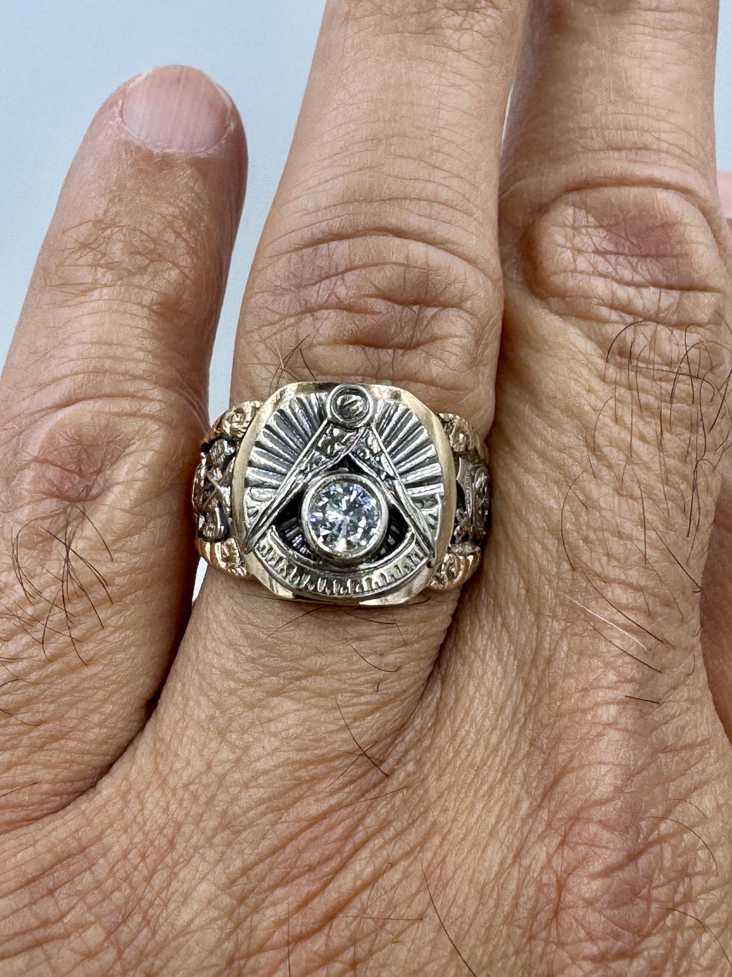 Vintage 10k Gold Mason 32 Degree Diamond Ring Masonic