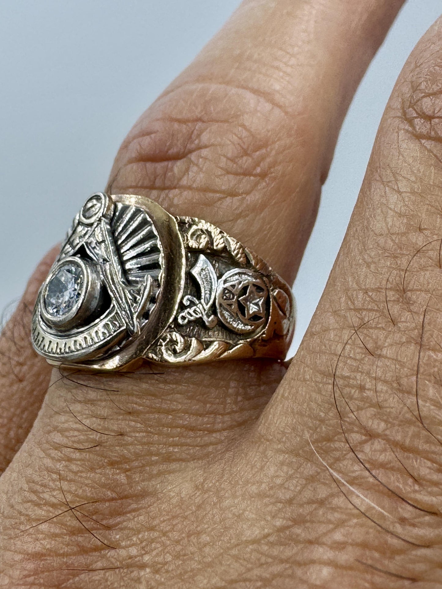 Vintage 10k Gold Mason 32 Degree Diamond Ring Masonic