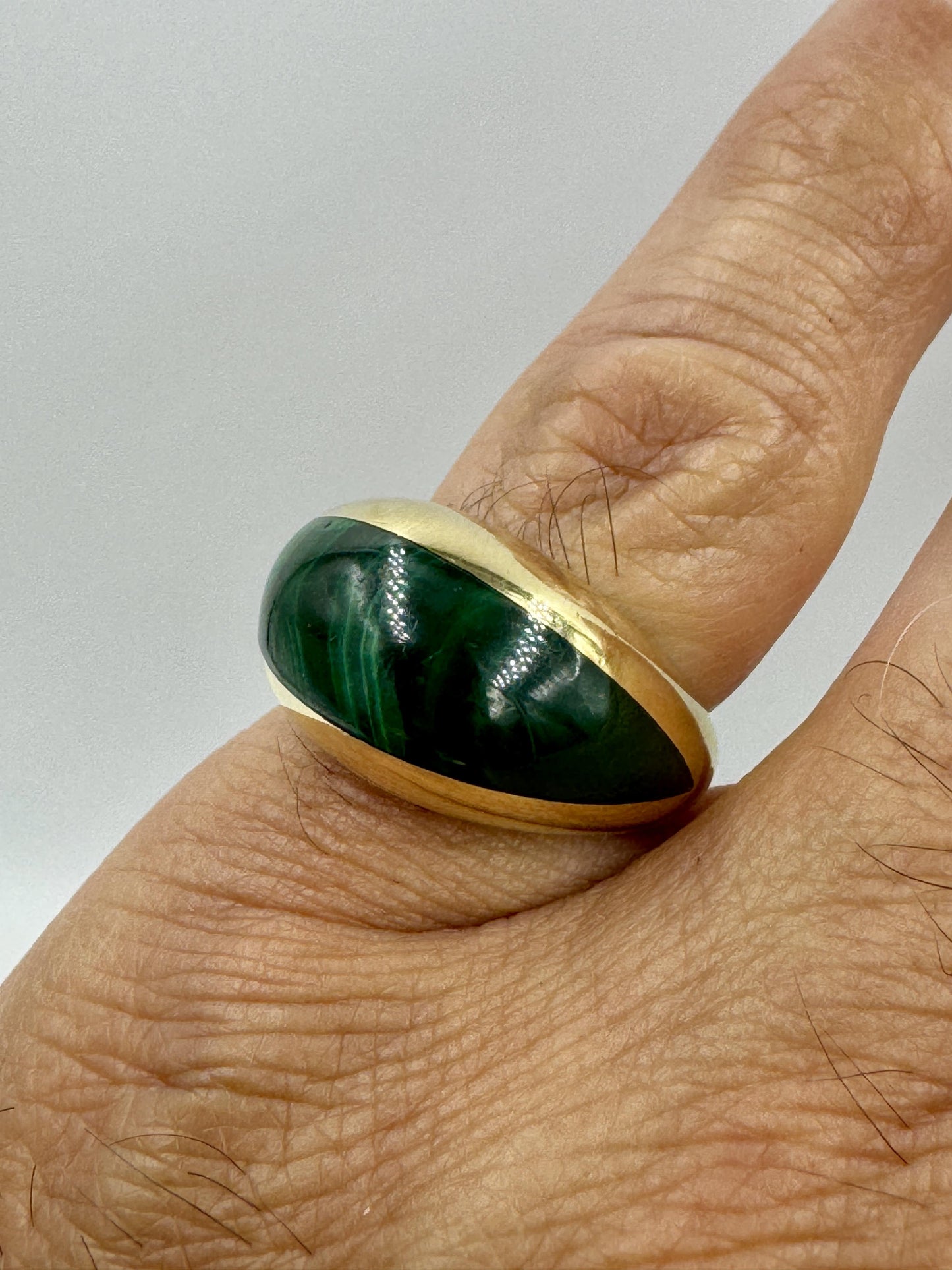 Rare 18k Joachim S'Paliu modernist Malachite Dome ring Spain