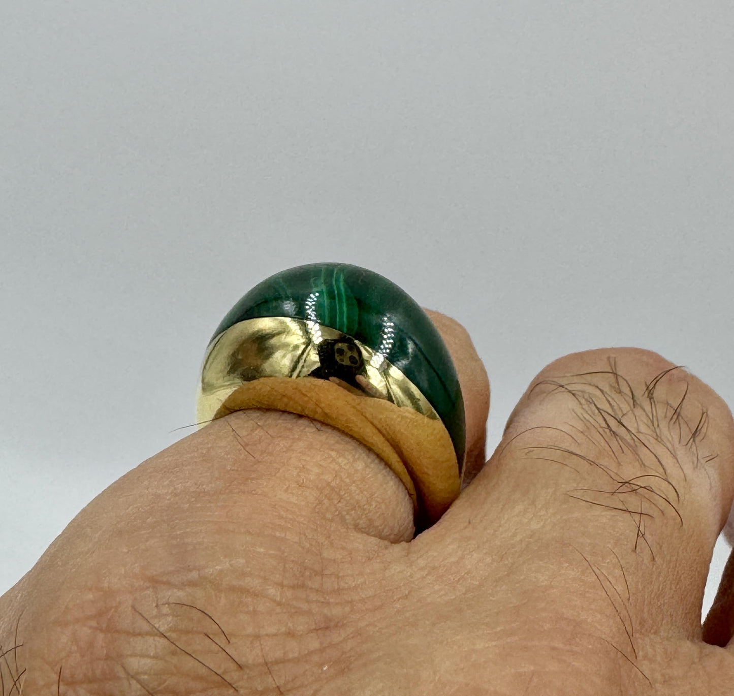 Rare 18k Joachim S'Paliu modernist Malachite Dome ring Spain