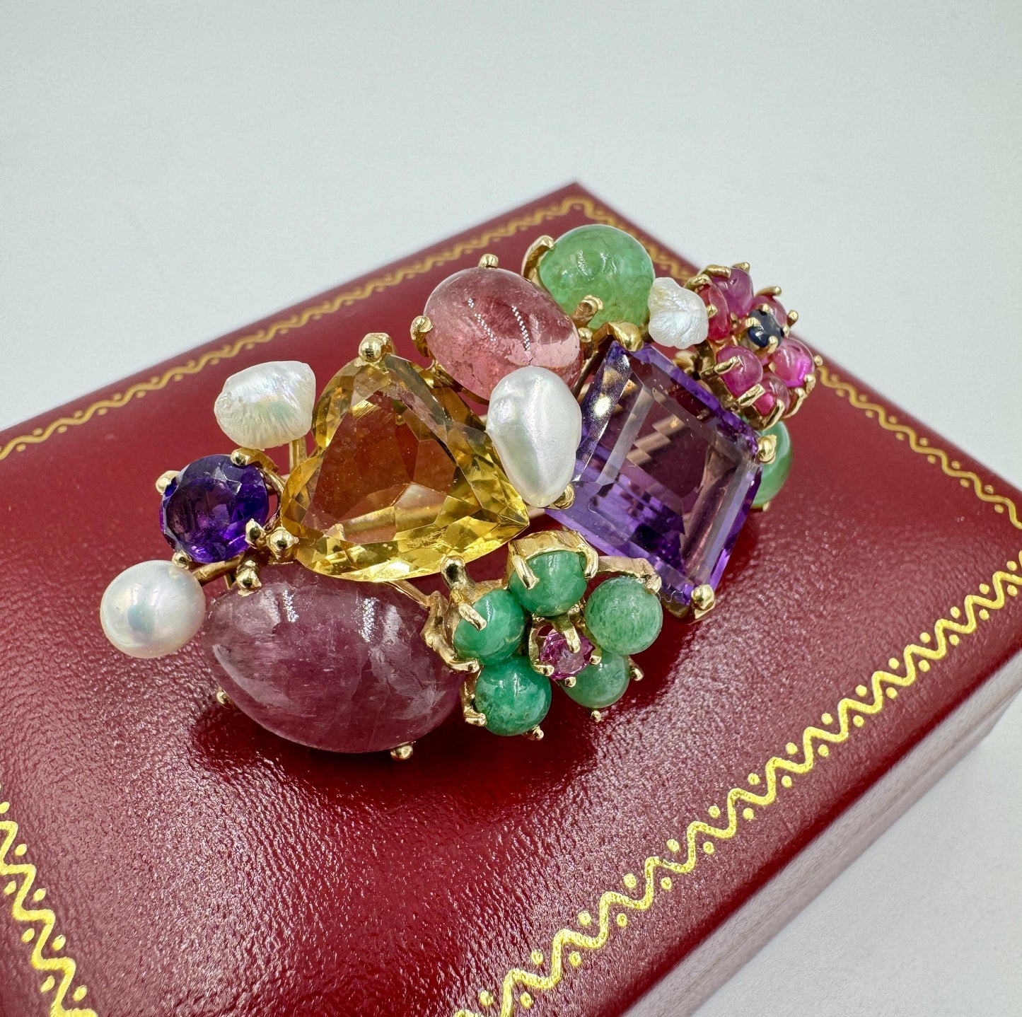 1950's 14k Yellow Gold Multi Gemstone Brooch pin