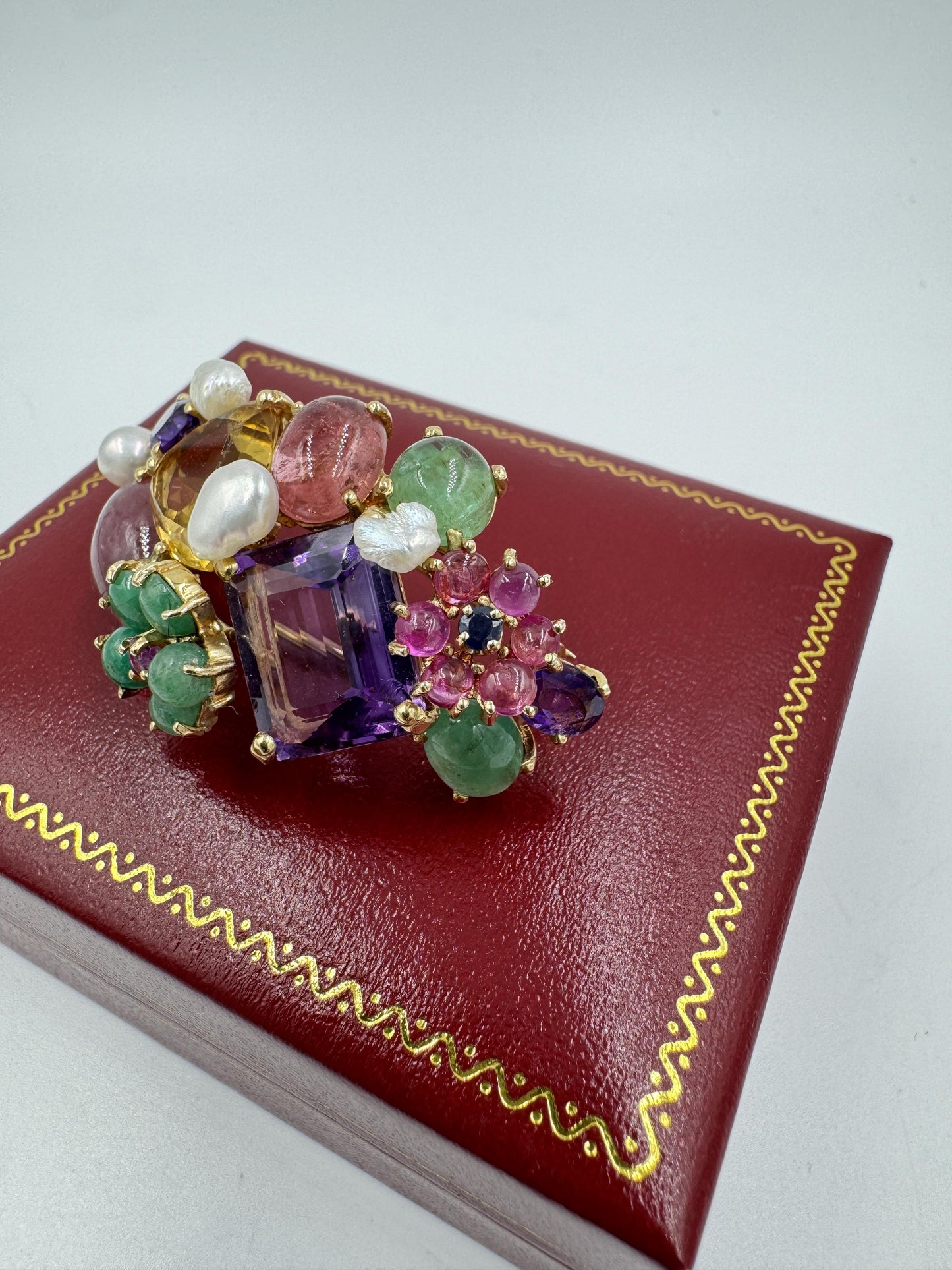 1950's 14k Yellow Gold Multi Gemstone Brooch pin