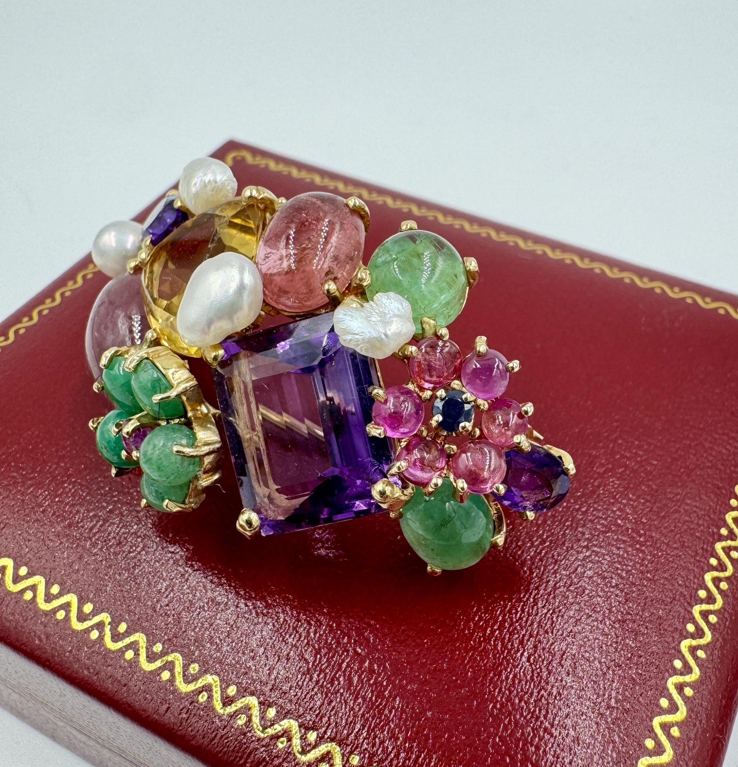 1950's 14k Yellow Gold Multi Gemstone Brooch pin