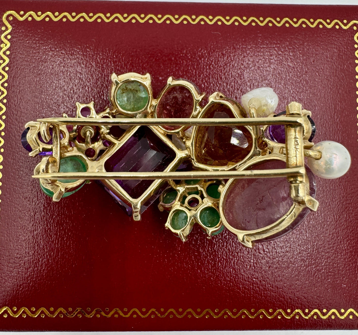 1950's 14k Yellow Gold Multi Gemstone Brooch pin
