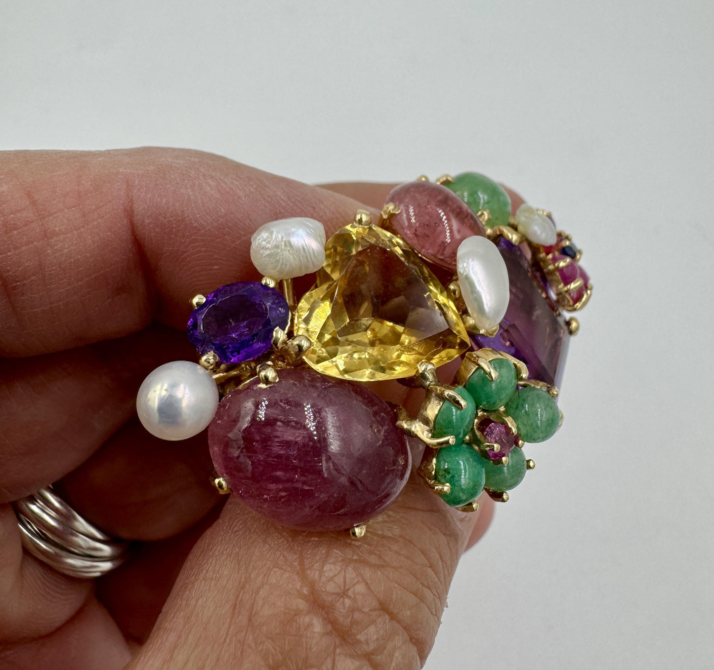1950's 14k Yellow Gold Multi Gemstone Brooch pin