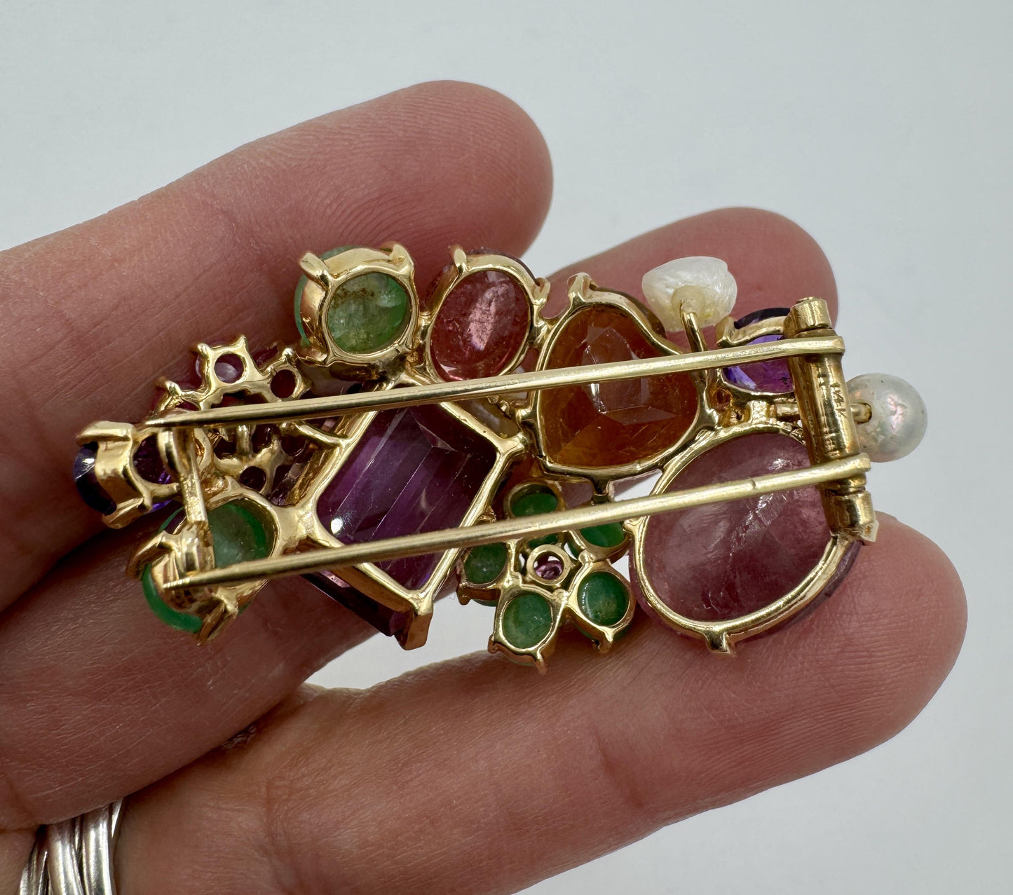 1950's 14k Yellow Gold Multi Gemstone Brooch pin