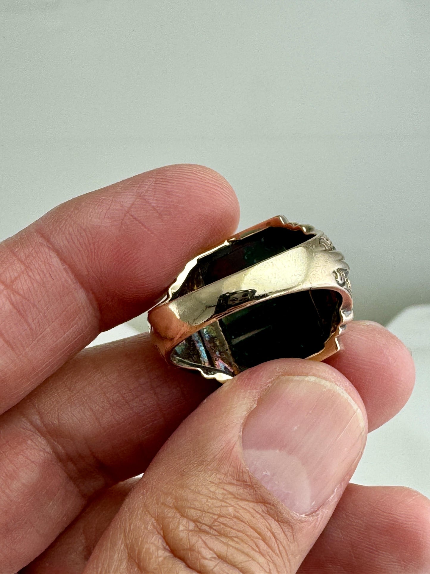 Art Deco 10k Yellow Gold Bloodstone Gents Ring