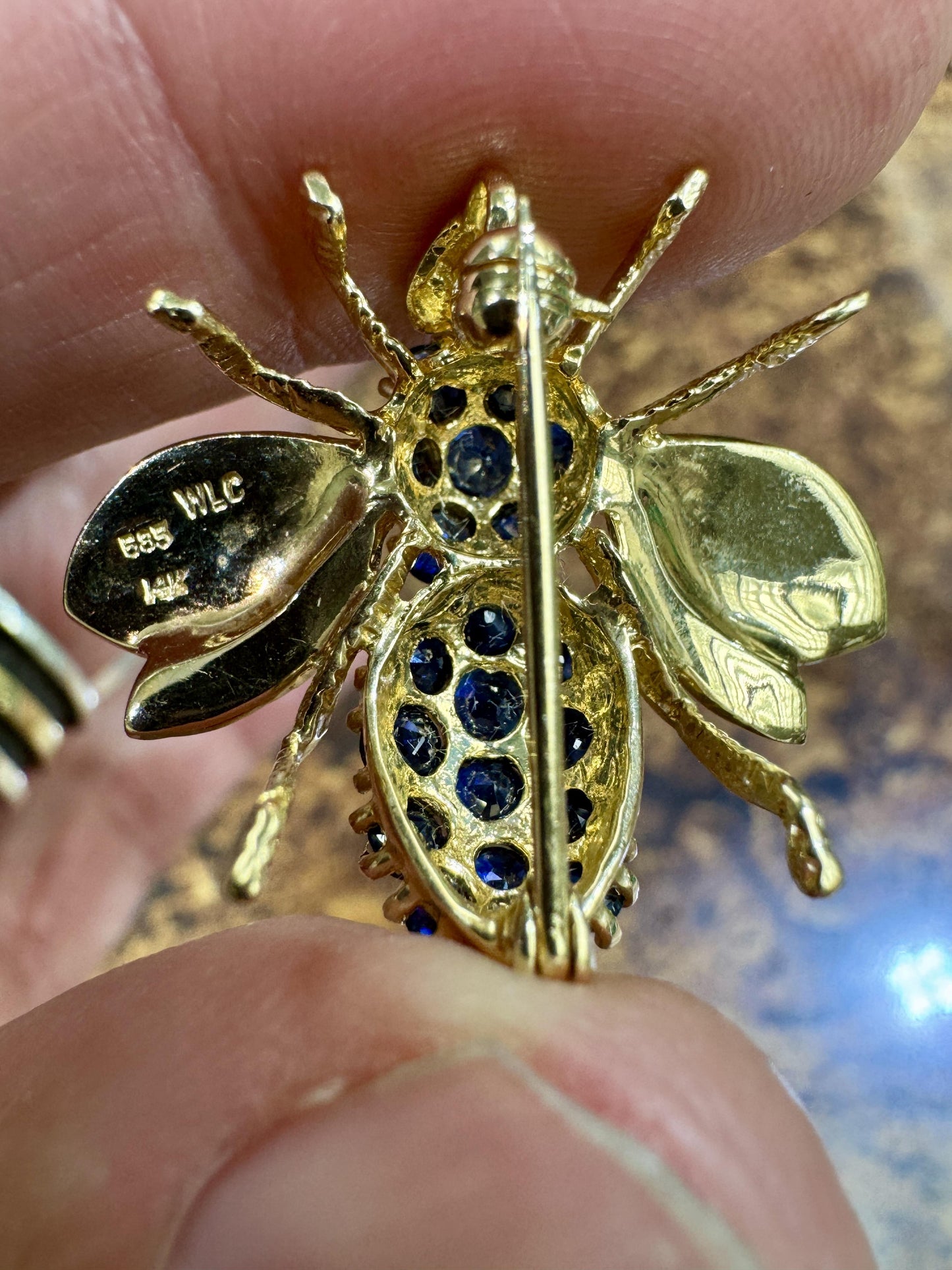 Vintage 14k Yellow Gold Sapphire Bee Pin 1990's