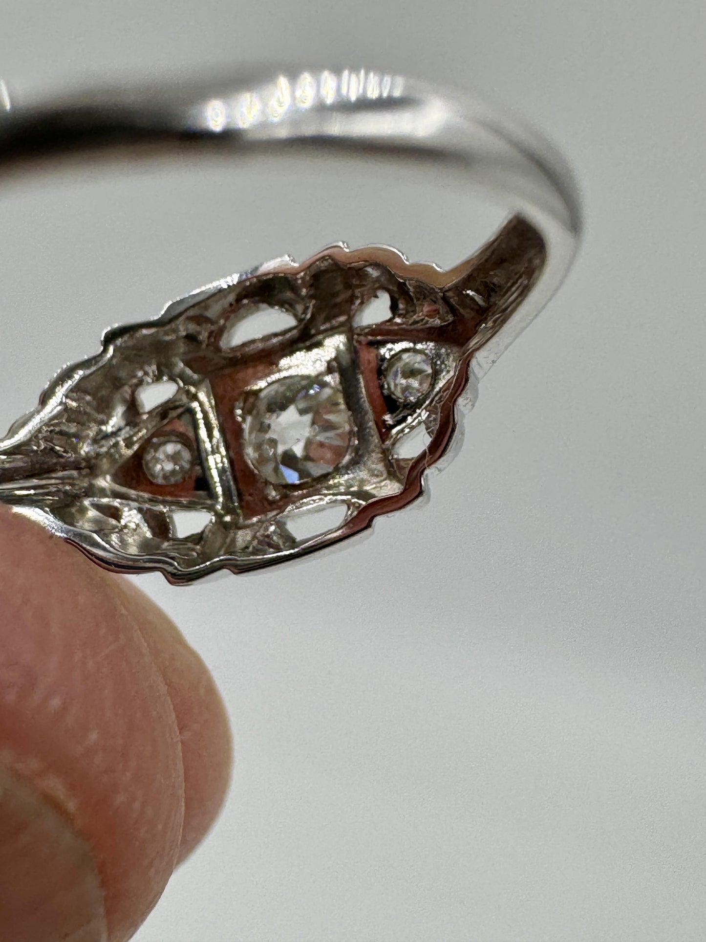 Art Deco 18k White Gold Old European Cut Diamond Ring