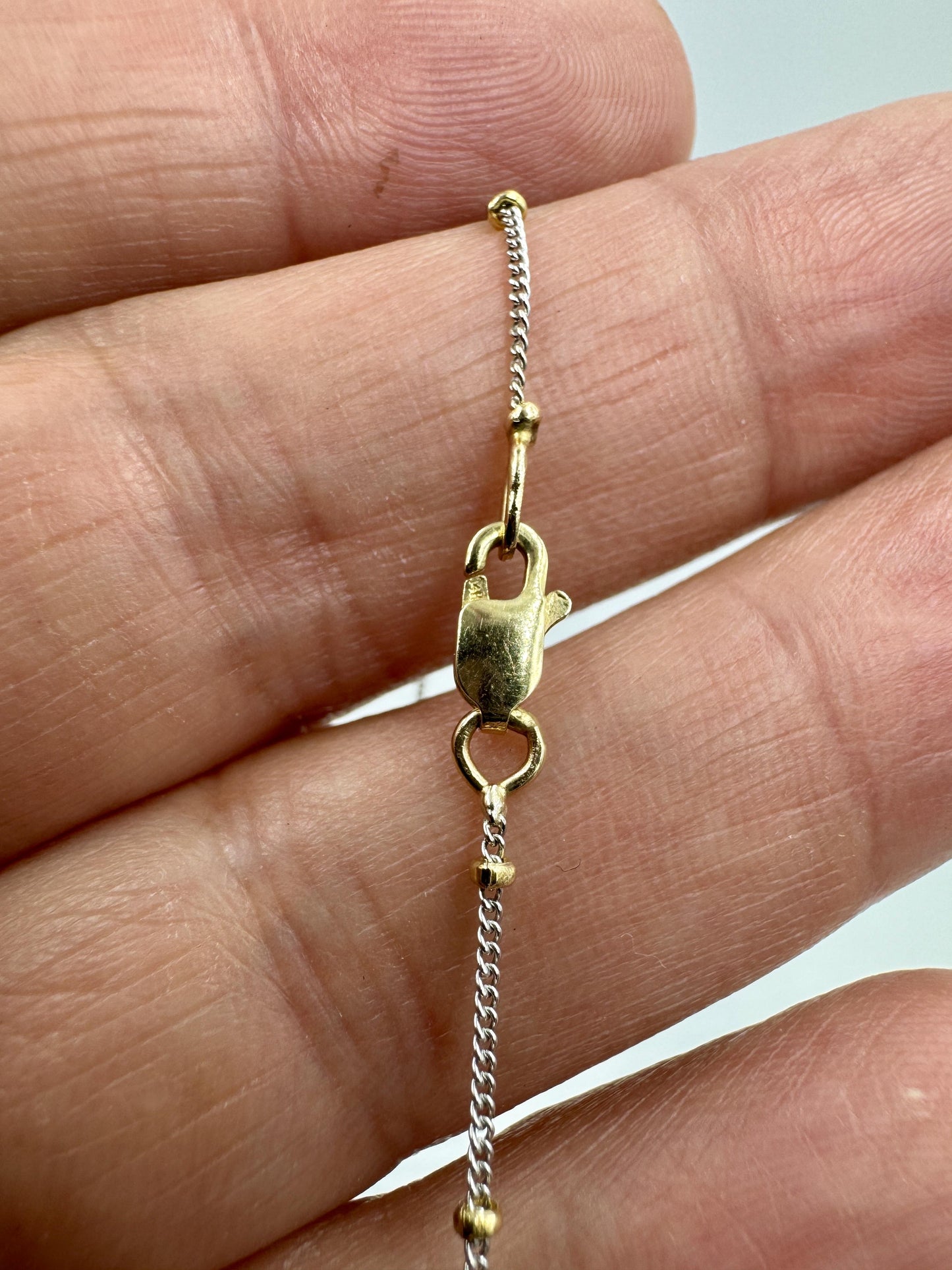 14k White Gold Diamond Pave Heart Pendant Bead Necklace