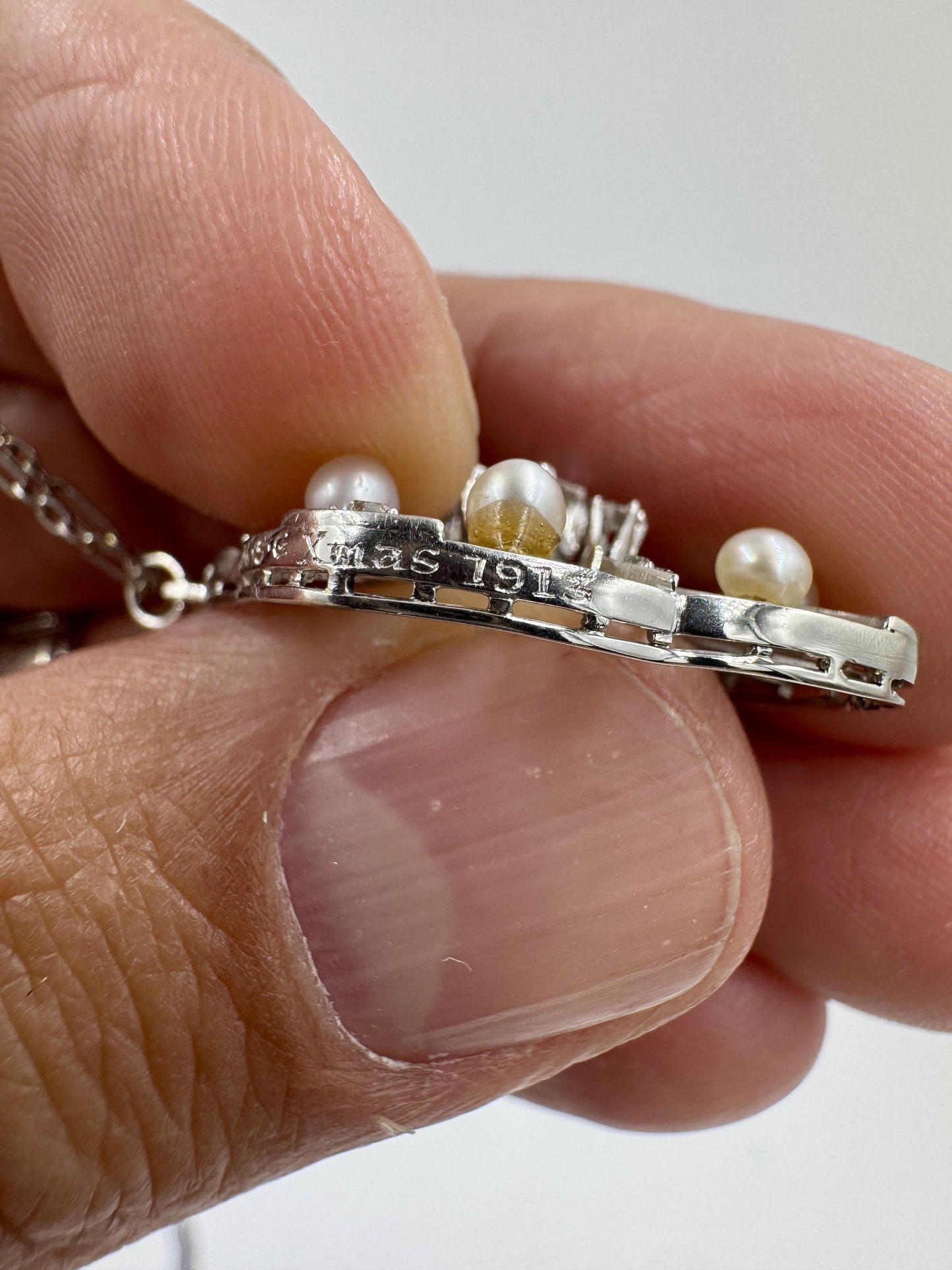 Edwardian Platinum Diamond Pearl Pendant Necklace