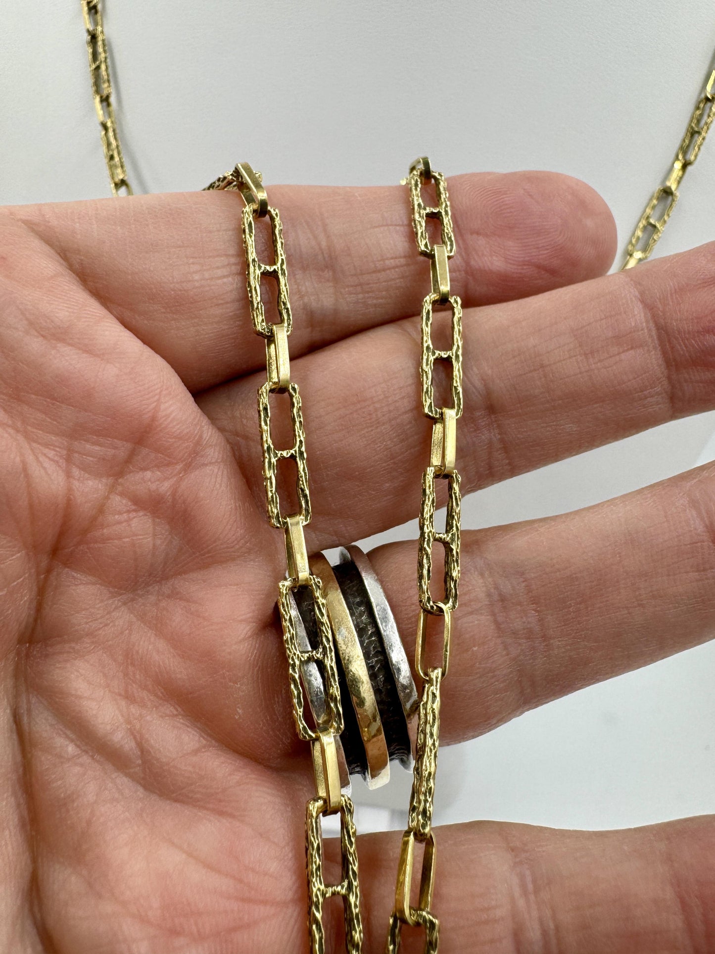 Vintage 18k Gold Italian Textured fancy Link Chain Necklace 30"
