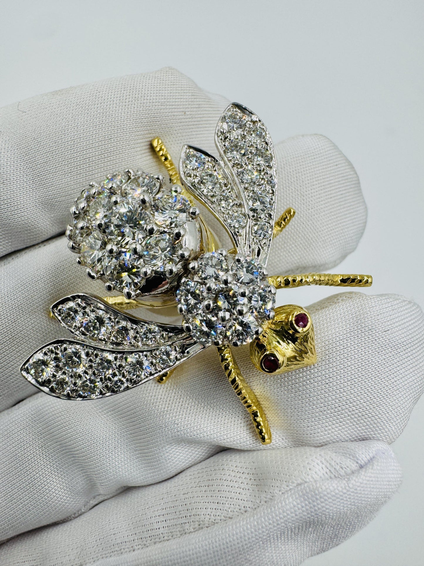 Vintage Herbert Rosenthal 18K Gold Diamond Ruby Eyes Bumble Bee XL Brooch Pin