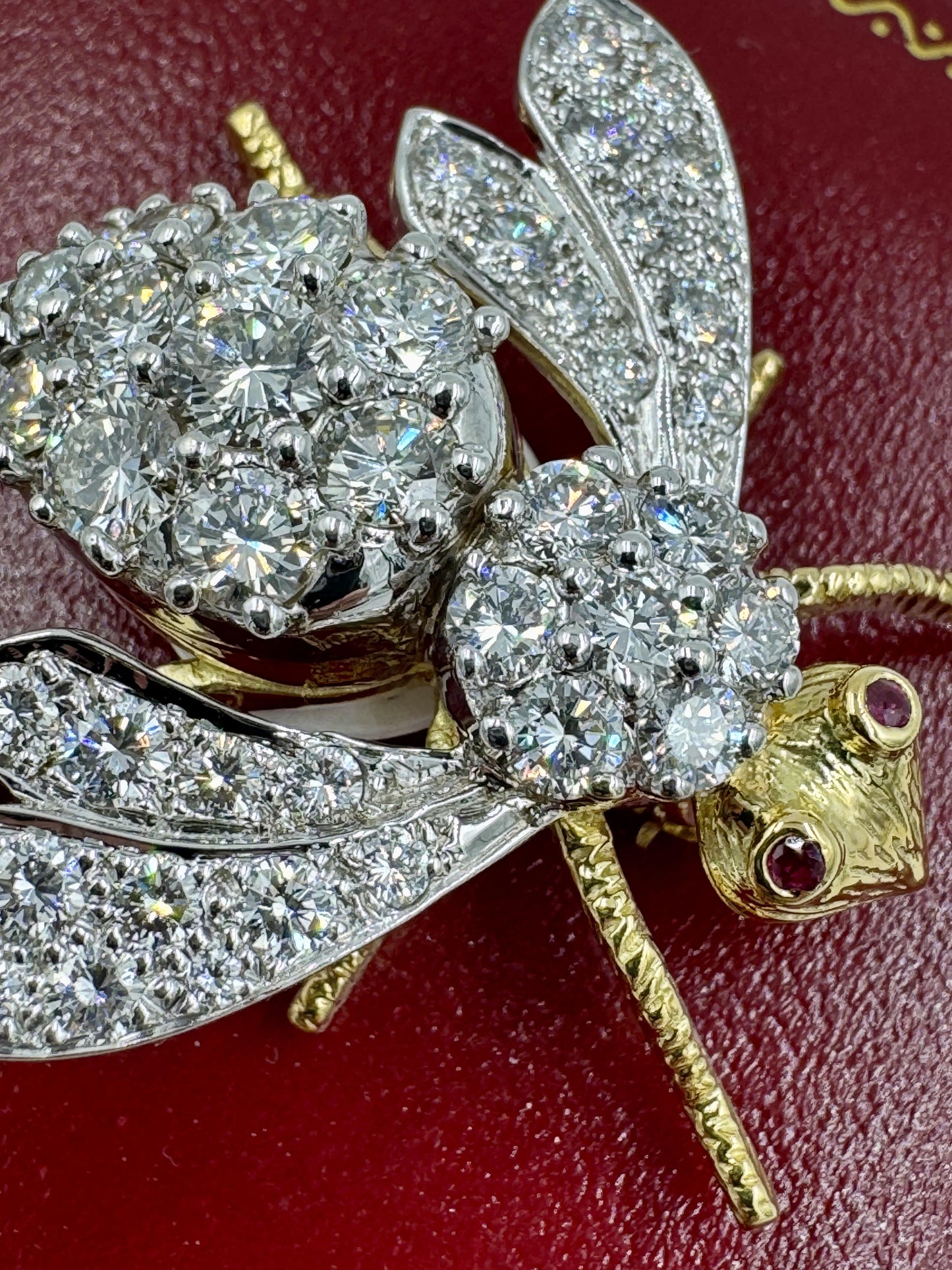 Vintage Herbert Rosenthal 18K Gold Diamond Ruby Eyes Bumble Bee XL Brooch Pin