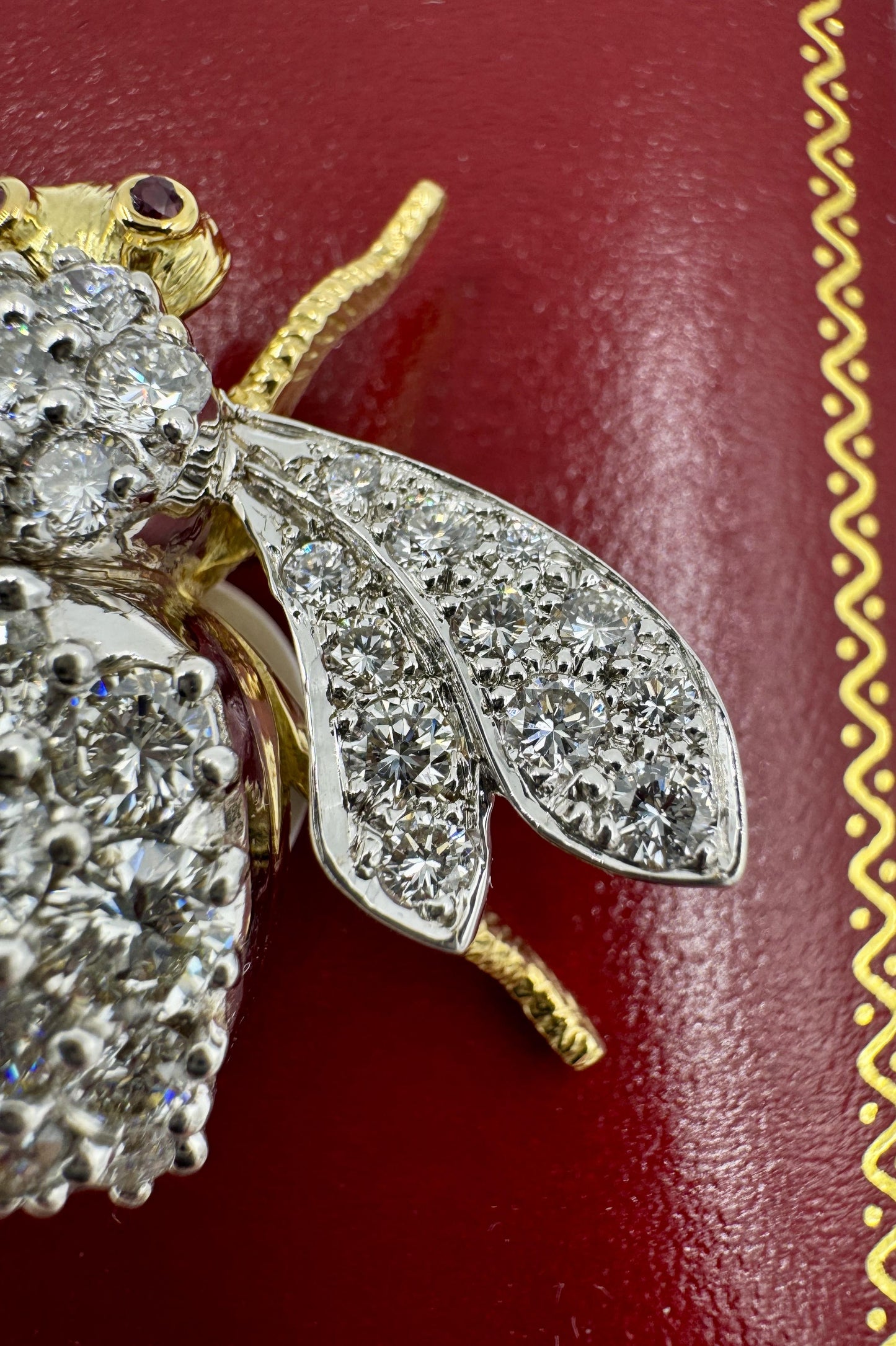 Vintage Herbert Rosenthal 18K Gold Diamond Ruby Eyes Bumble Bee XL Brooch Pin