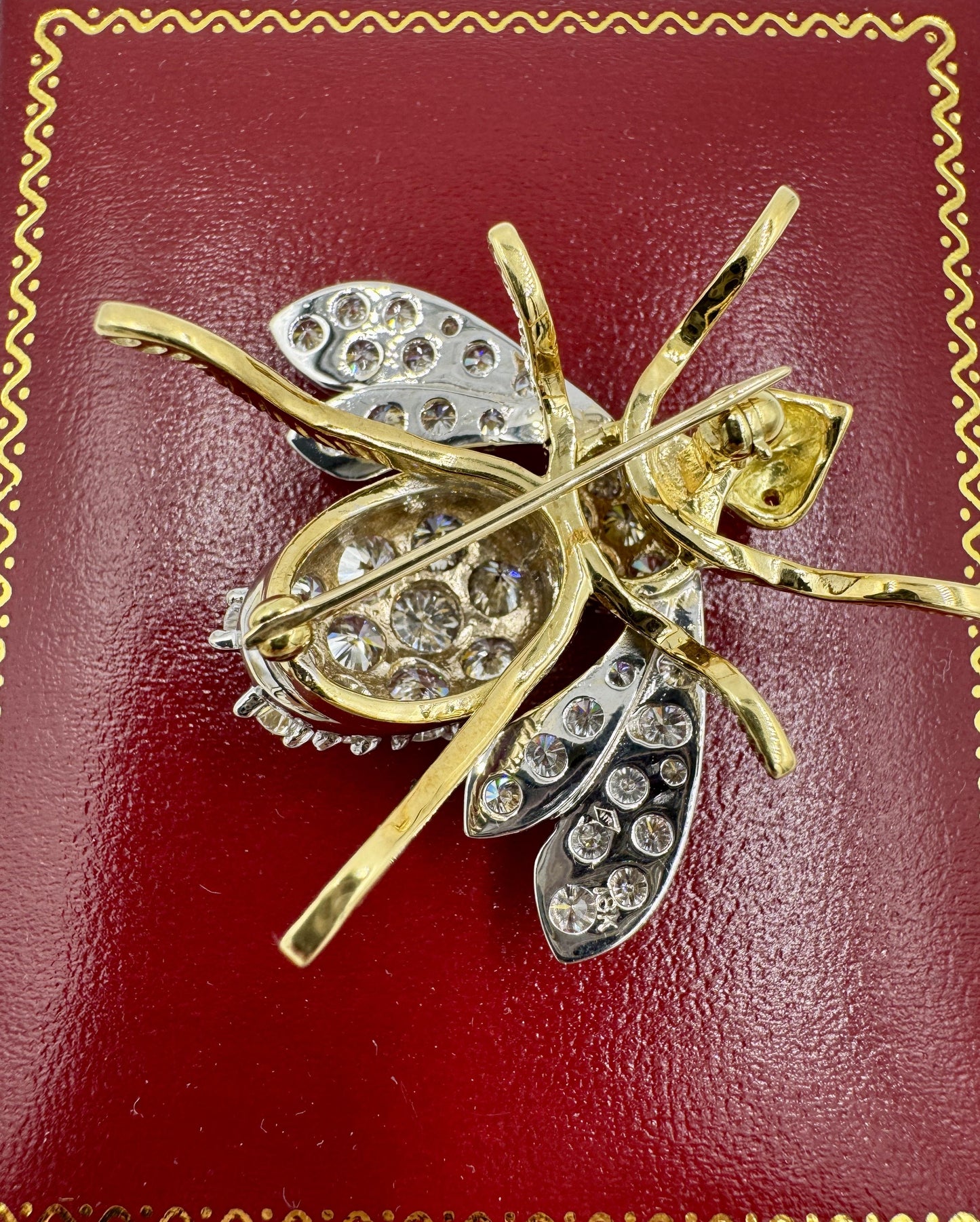 Vintage Herbert Rosenthal 18K Gold Diamond Ruby Eyes Bumble Bee XL Brooch Pin