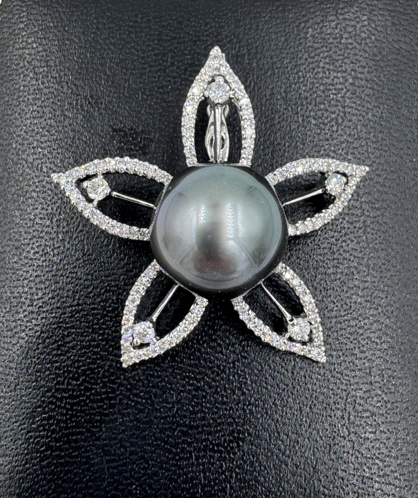 14mm Tahitian Pearl Diamond Flower Pendant Enhancer