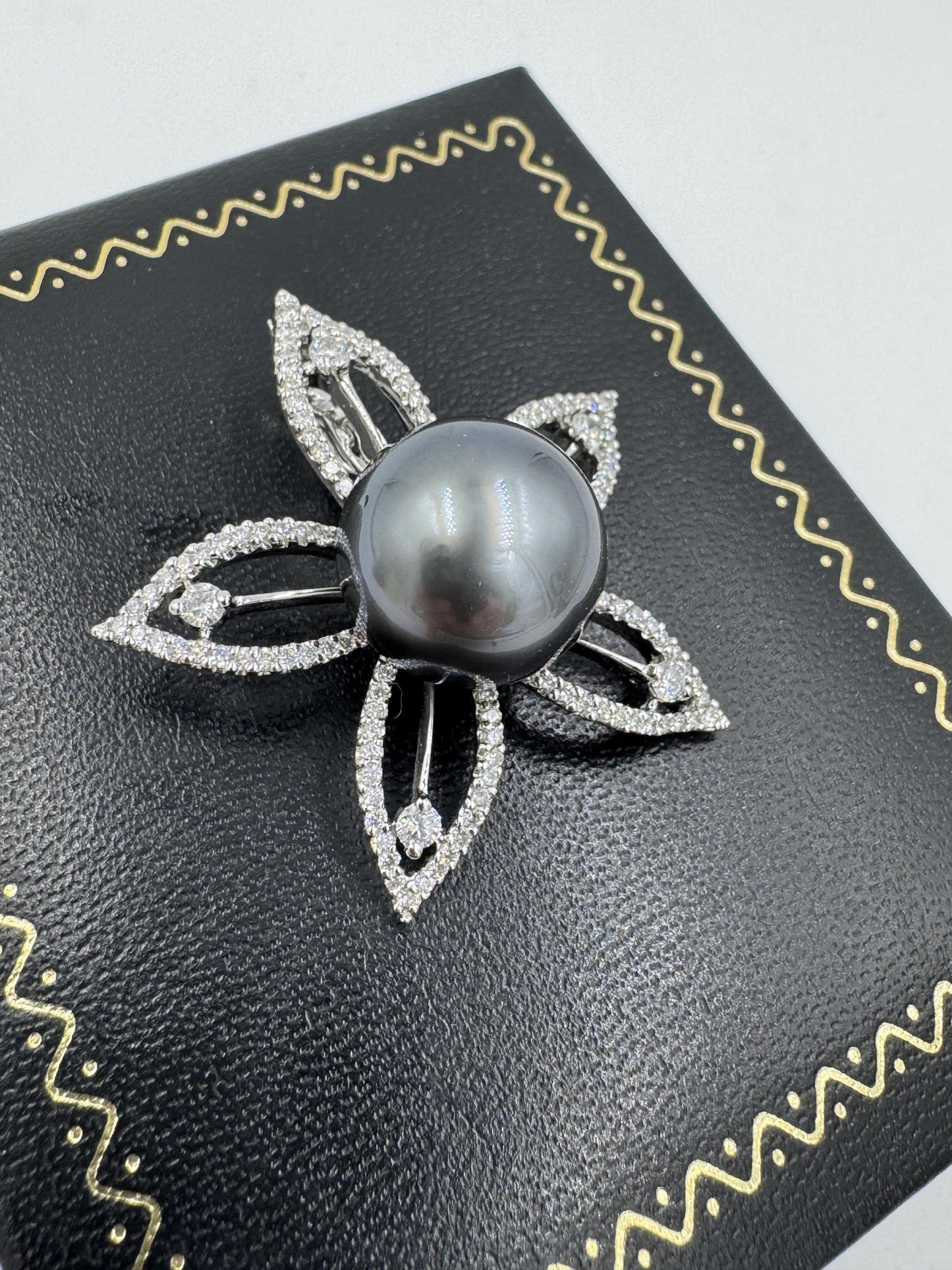 14mm Tahitian Pearl Diamond Flower Pendant Enhancer