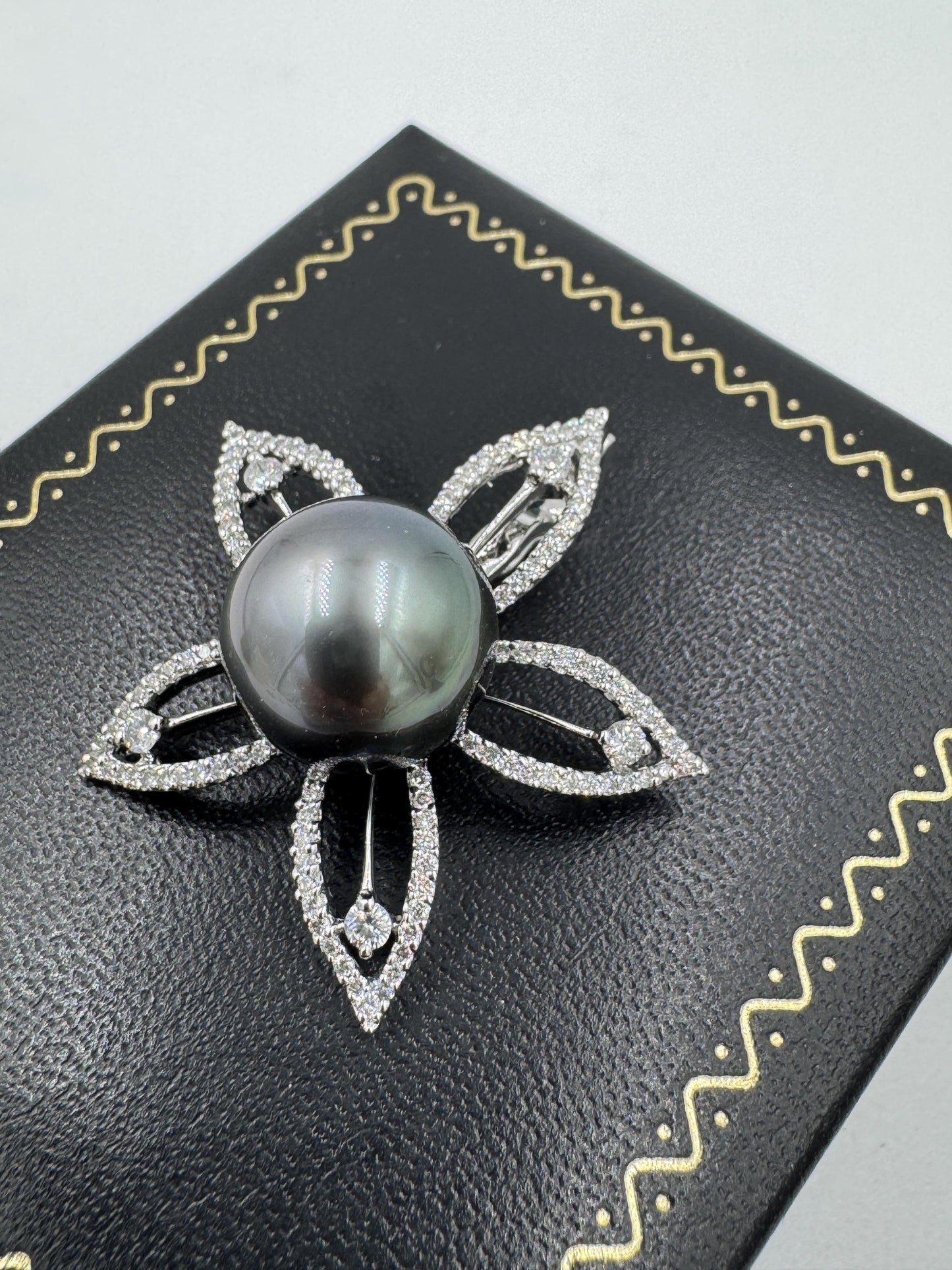 14mm Tahitian Pearl Diamond Flower Pendant Enhancer