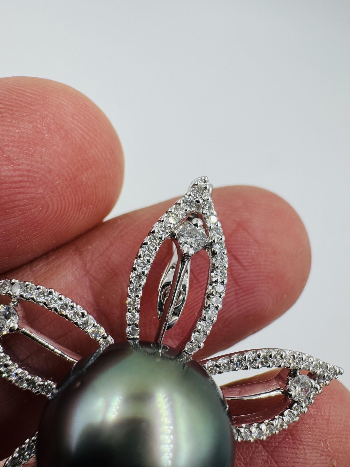 14mm Tahitian Pearl Diamond Flower Pendant Enhancer