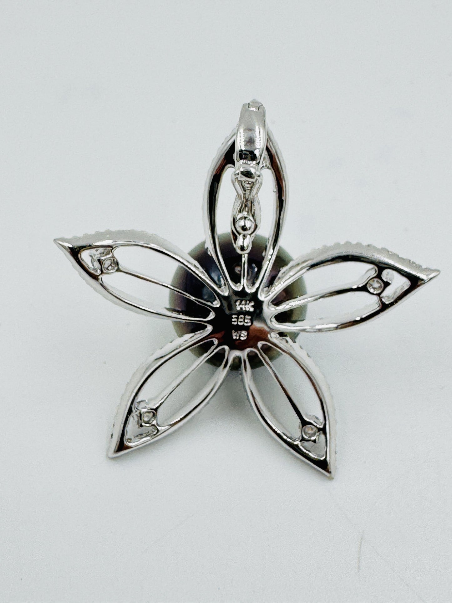 14mm Tahitian Pearl Diamond Flower Pendant Enhancer