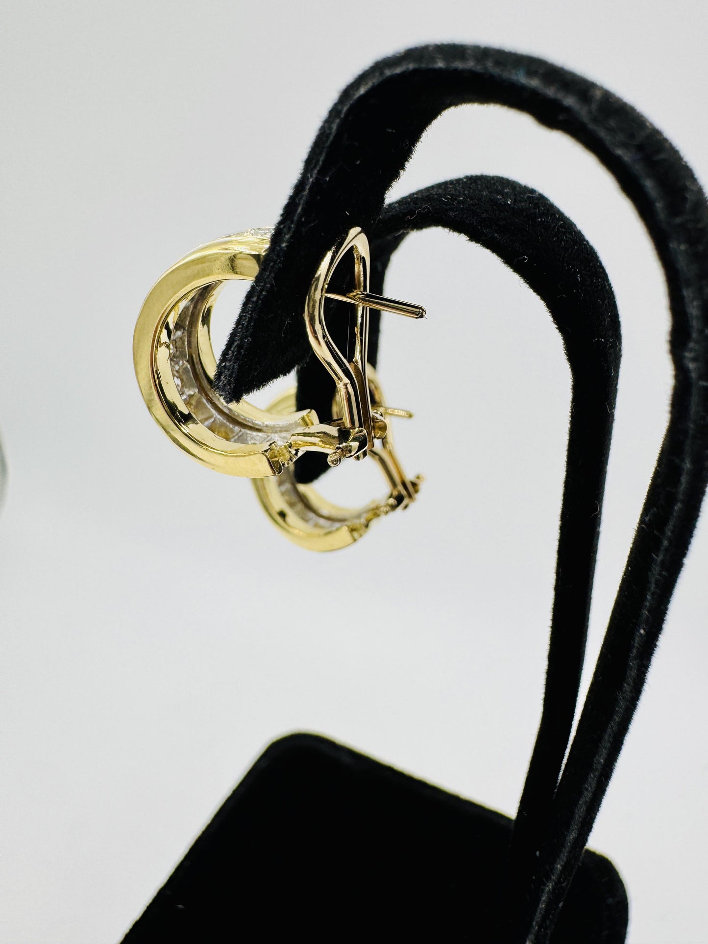 Vintage 18k Gold Diamond Huggie Earrings Omega Back