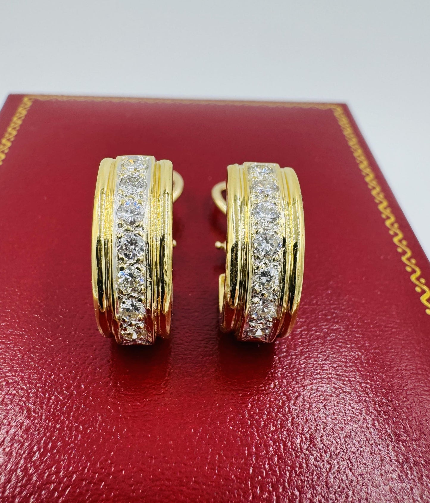 Vintage 18k Gold Diamond Huggie Earrings Omega Back
