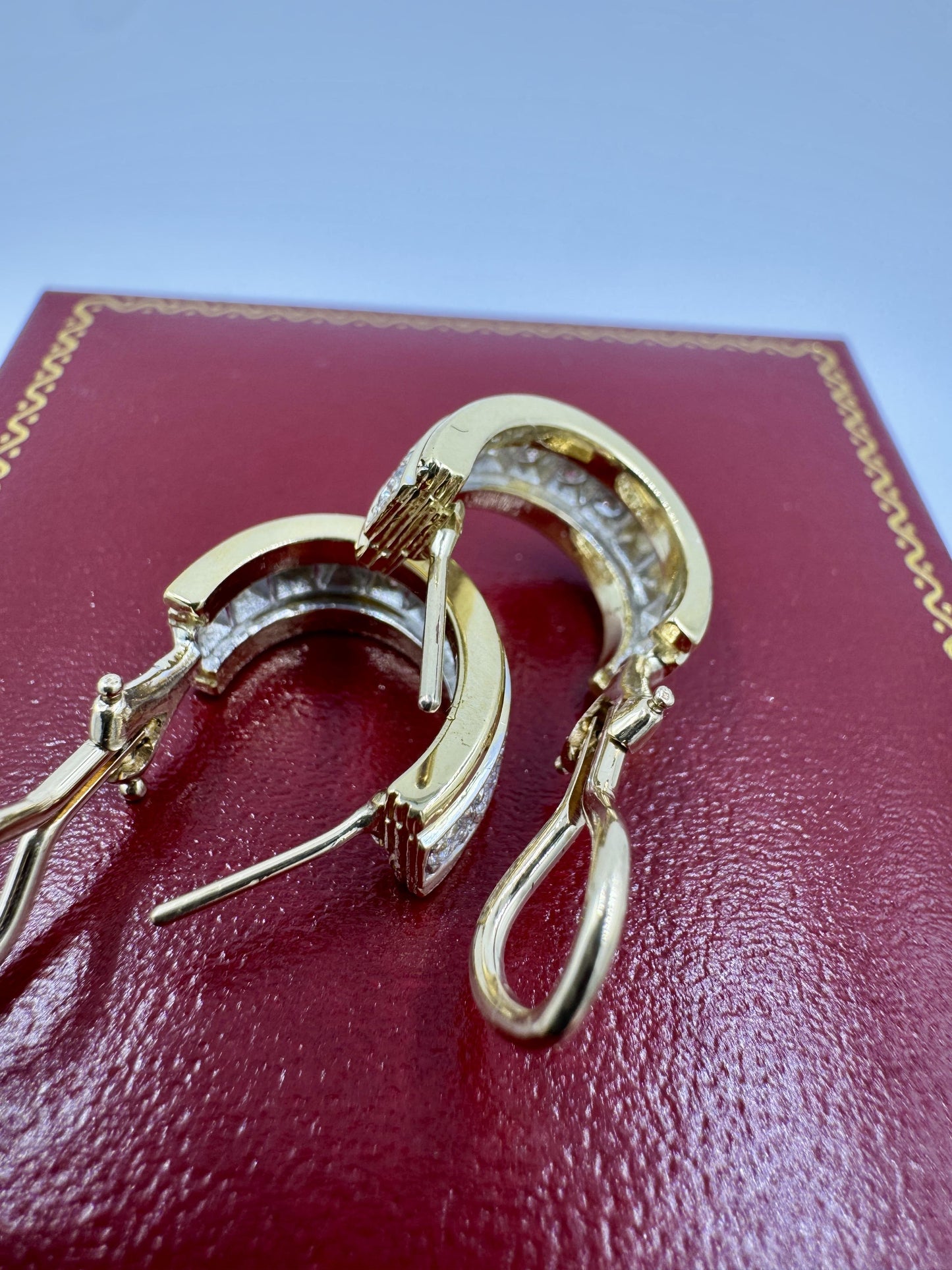 Vintage 18k Gold Diamond Huggie Earrings Omega Back