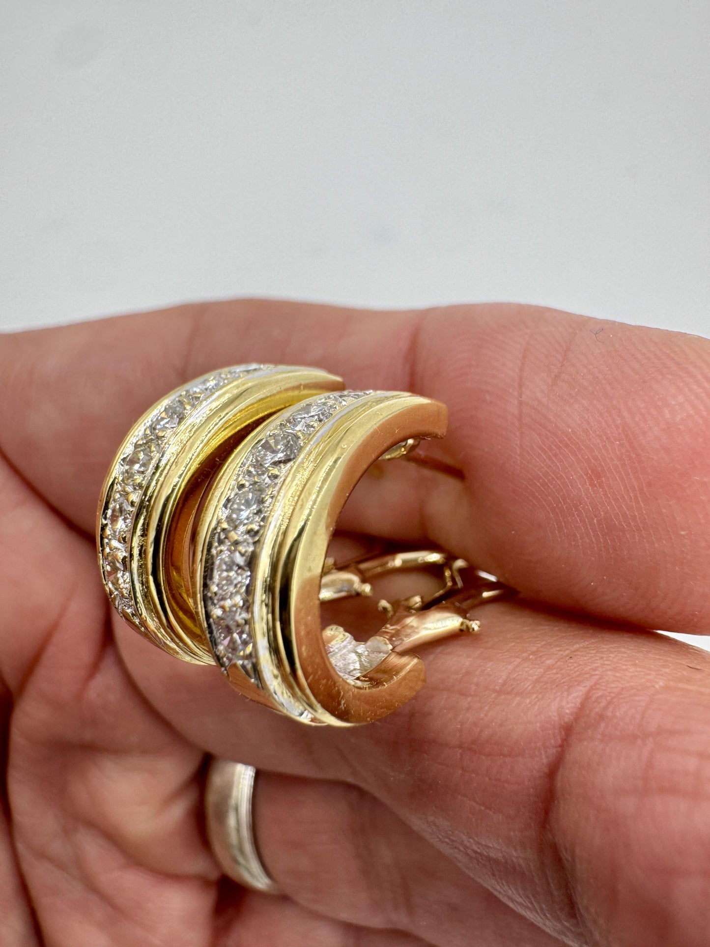 Vintage 18k Gold Diamond Huggie Earrings Omega Back