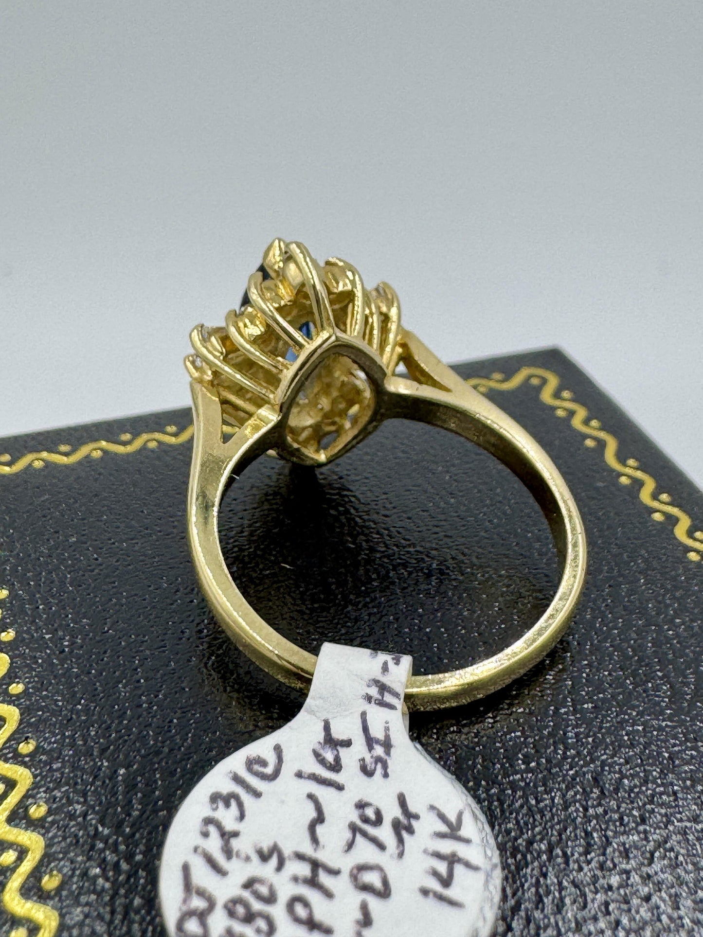 1980s Marquis Sapphire and Diamond 14k Yellow Gold Cocktail Ring
