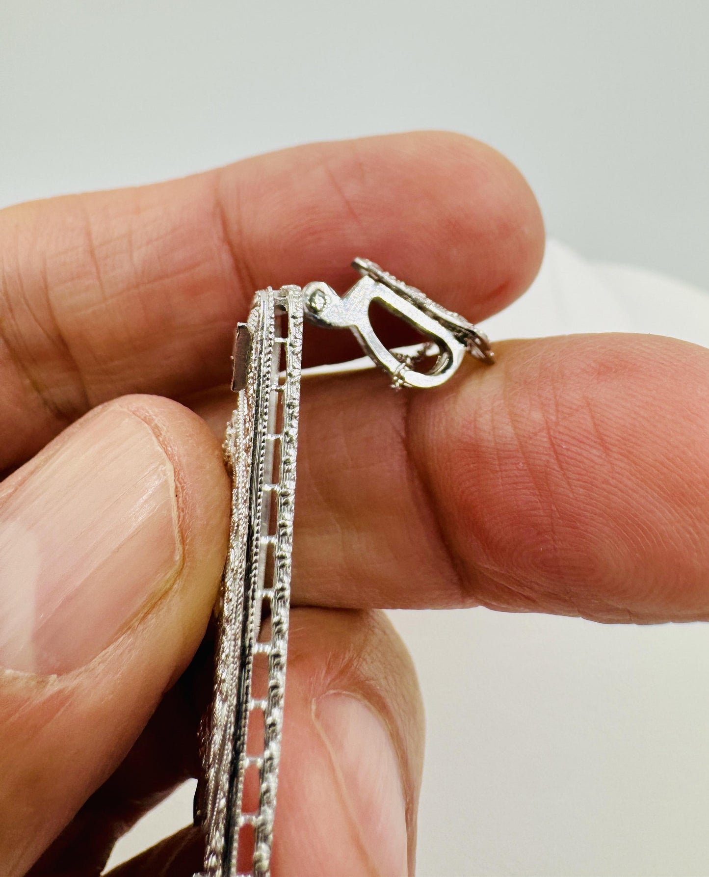 Art Deco 14k White Gold Filigree Diamond Pendant