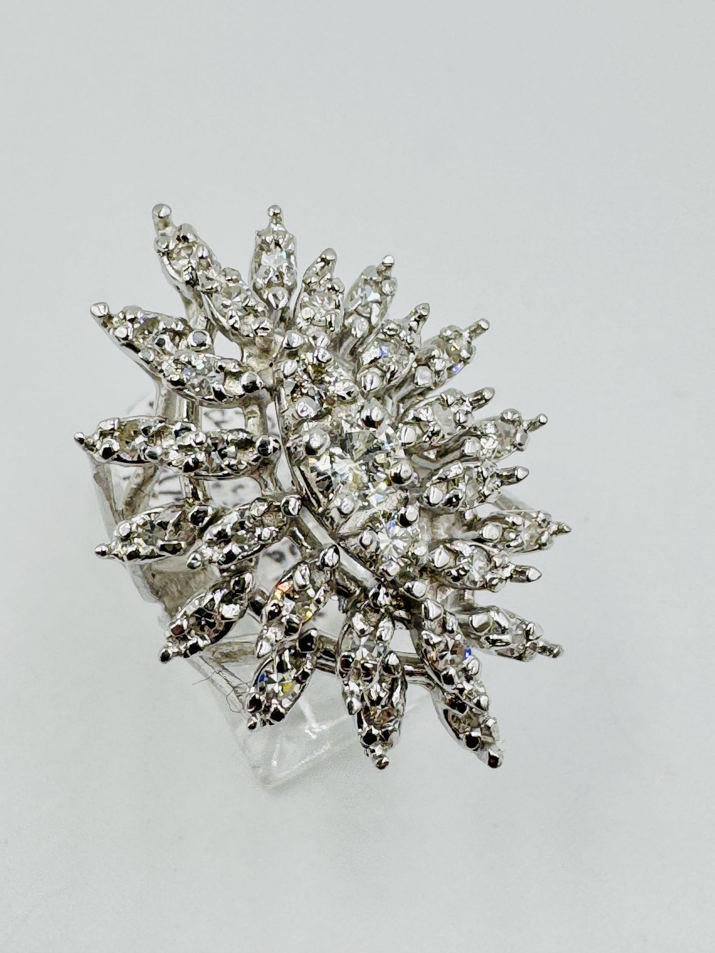 1960's Diamond Cluster Cocktail Ring 14k White Gold