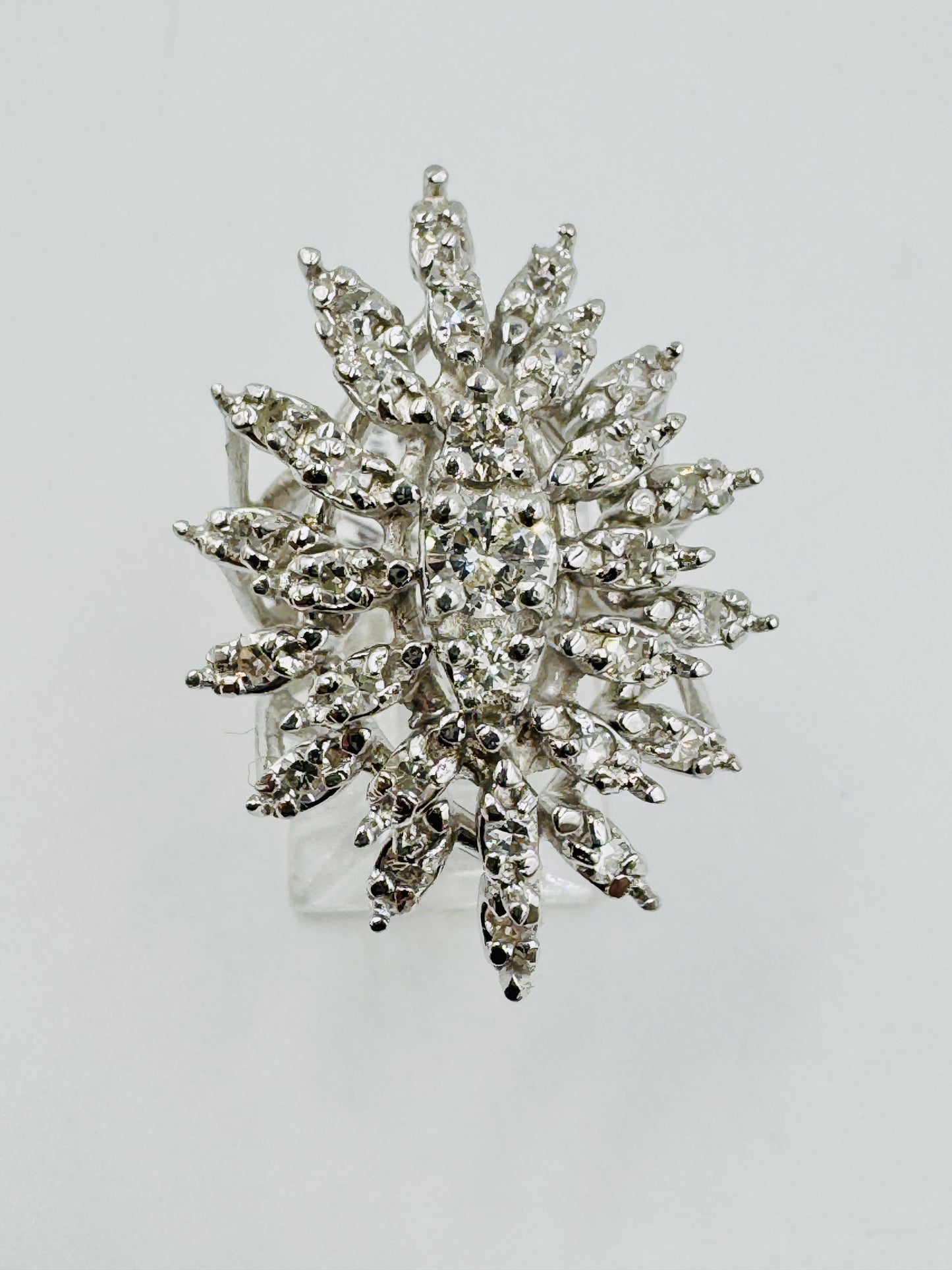1960's Diamond Cluster Cocktail Ring 14k White Gold
