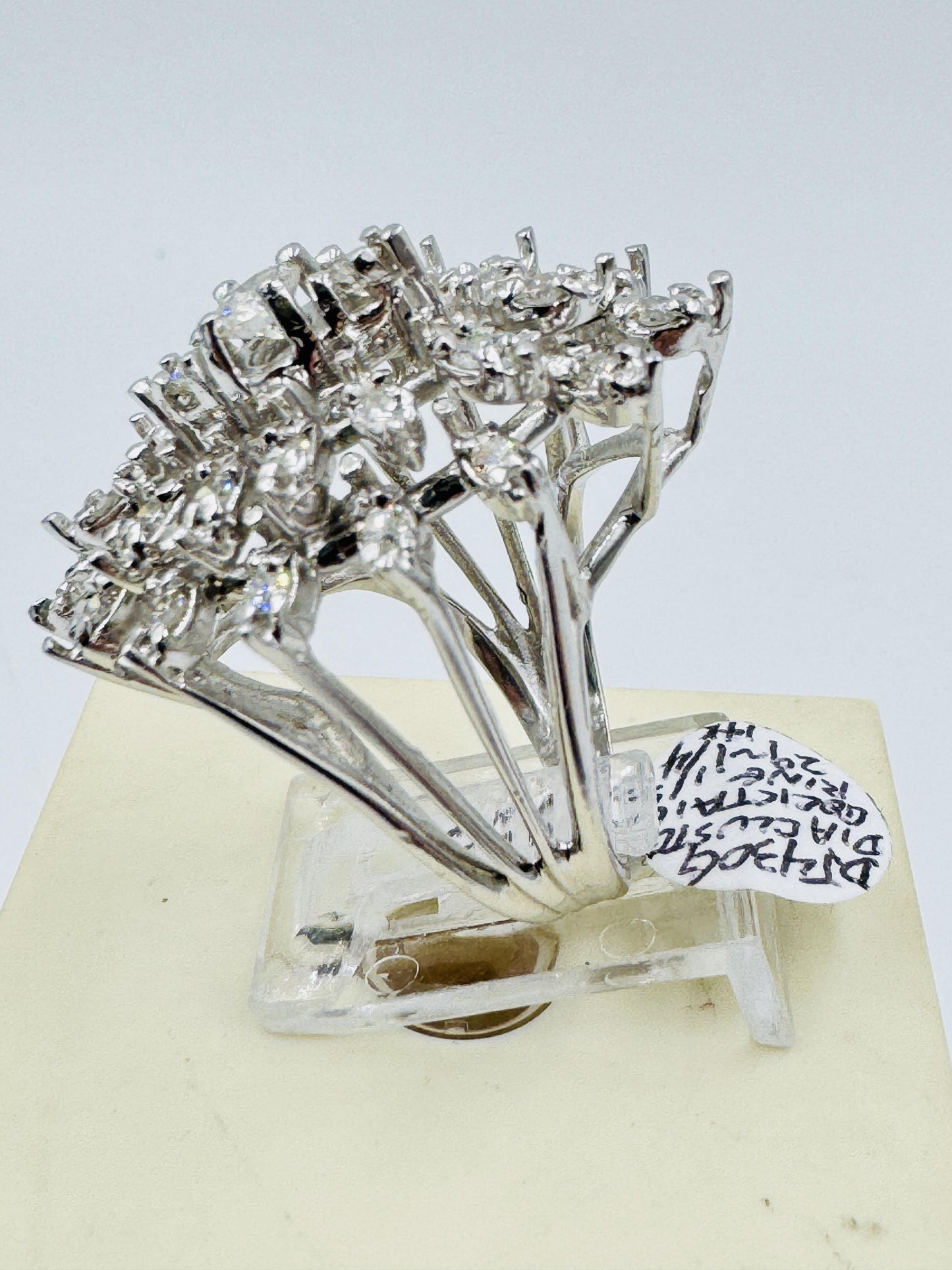 1960's Diamond Cluster Cocktail Ring 14k White Gold