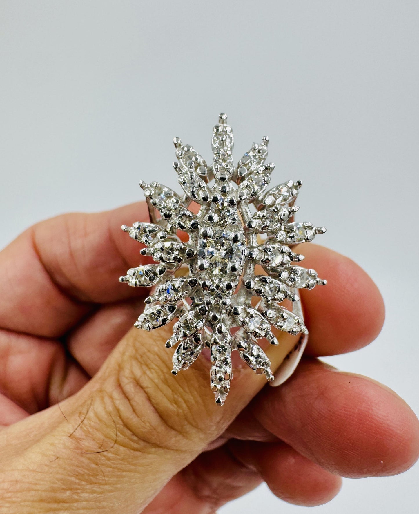 1960's Diamond Cluster Cocktail Ring 14k White Gold