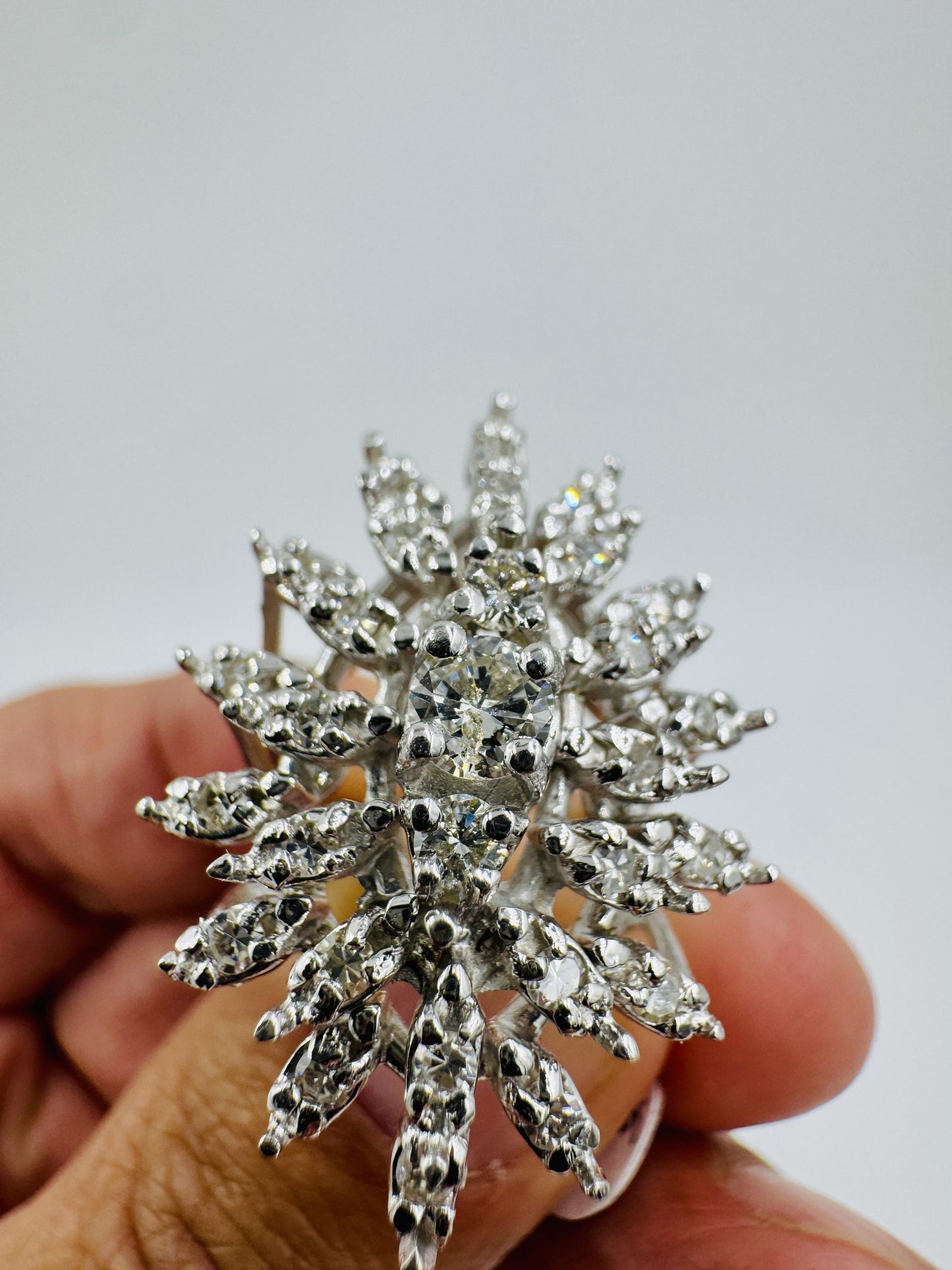 1960's Diamond Cluster Cocktail Ring 14k White Gold