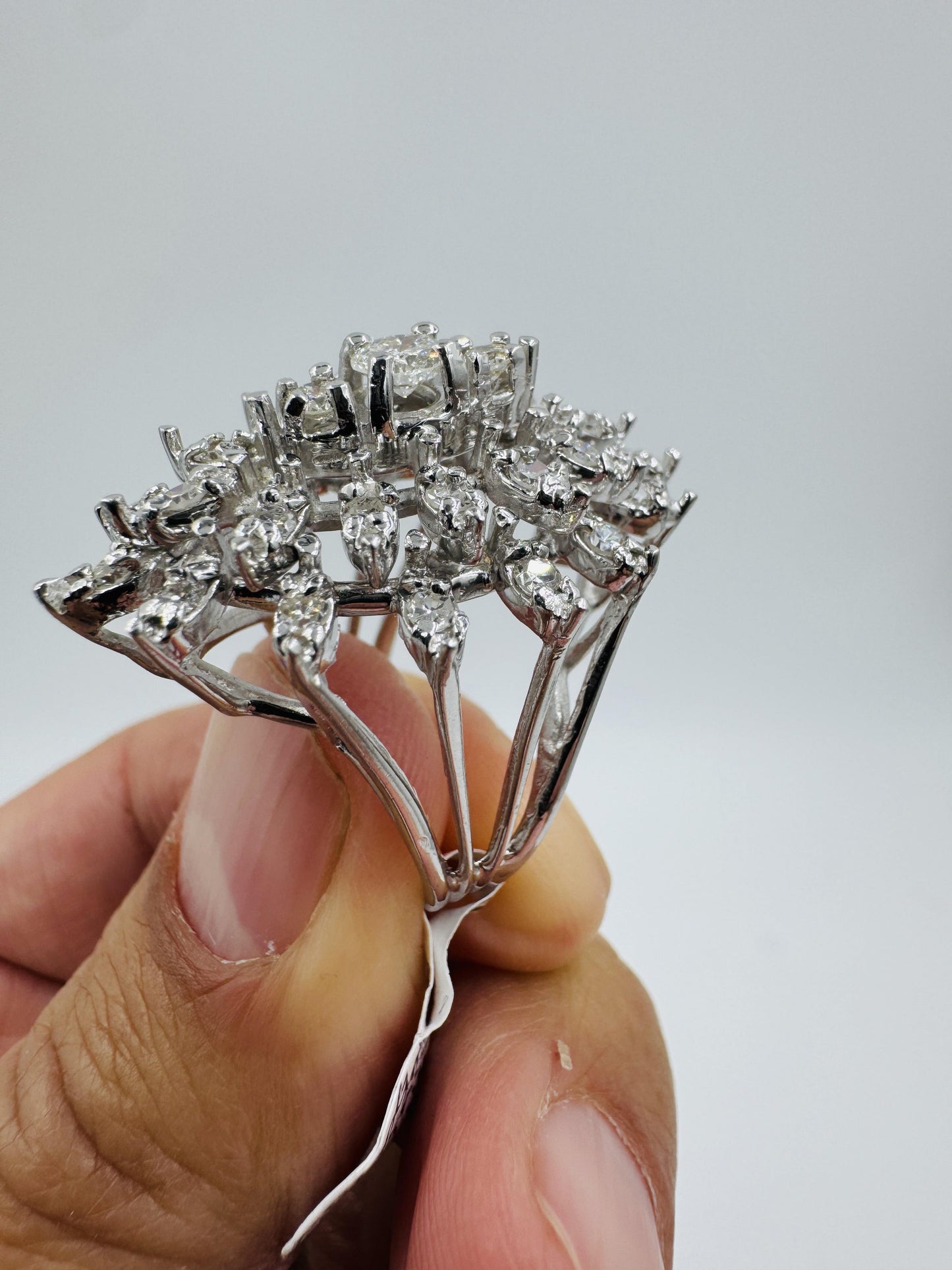 1960's Diamond Cluster Cocktail Ring 14k White Gold