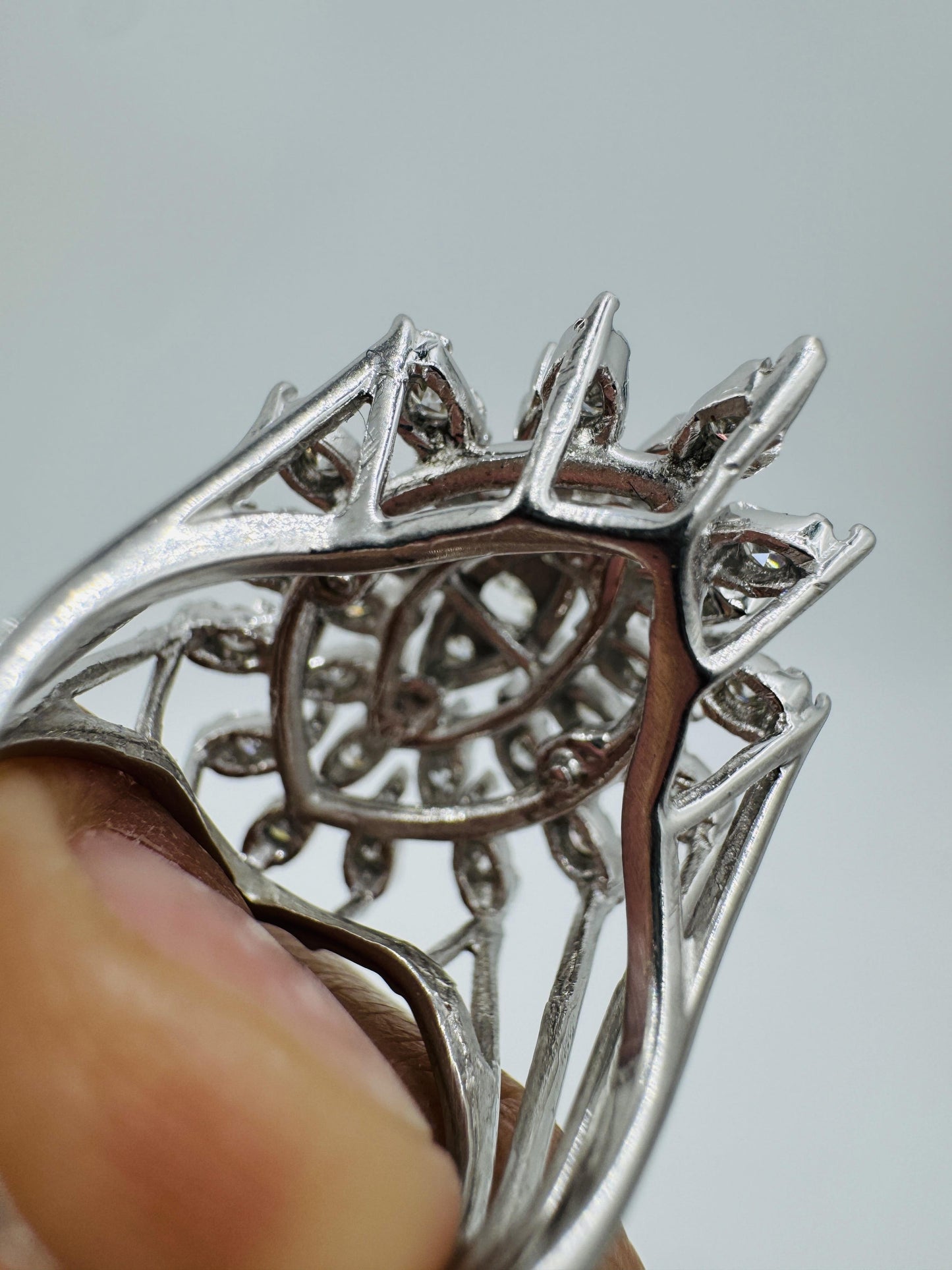 1960's Diamond Cluster Cocktail Ring 14k White Gold