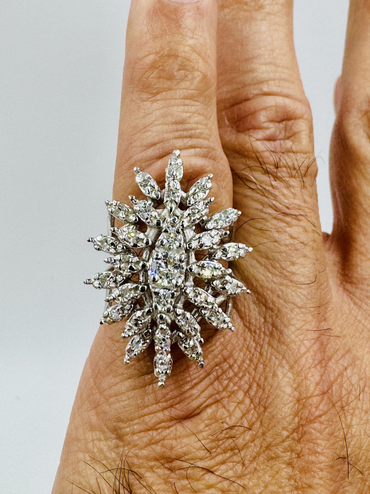 1960's Diamond Cluster Cocktail Ring 14k White Gold