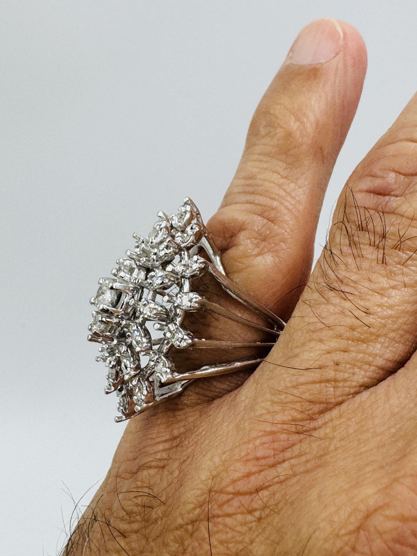 1960's Diamond Cluster Cocktail Ring 14k White Gold