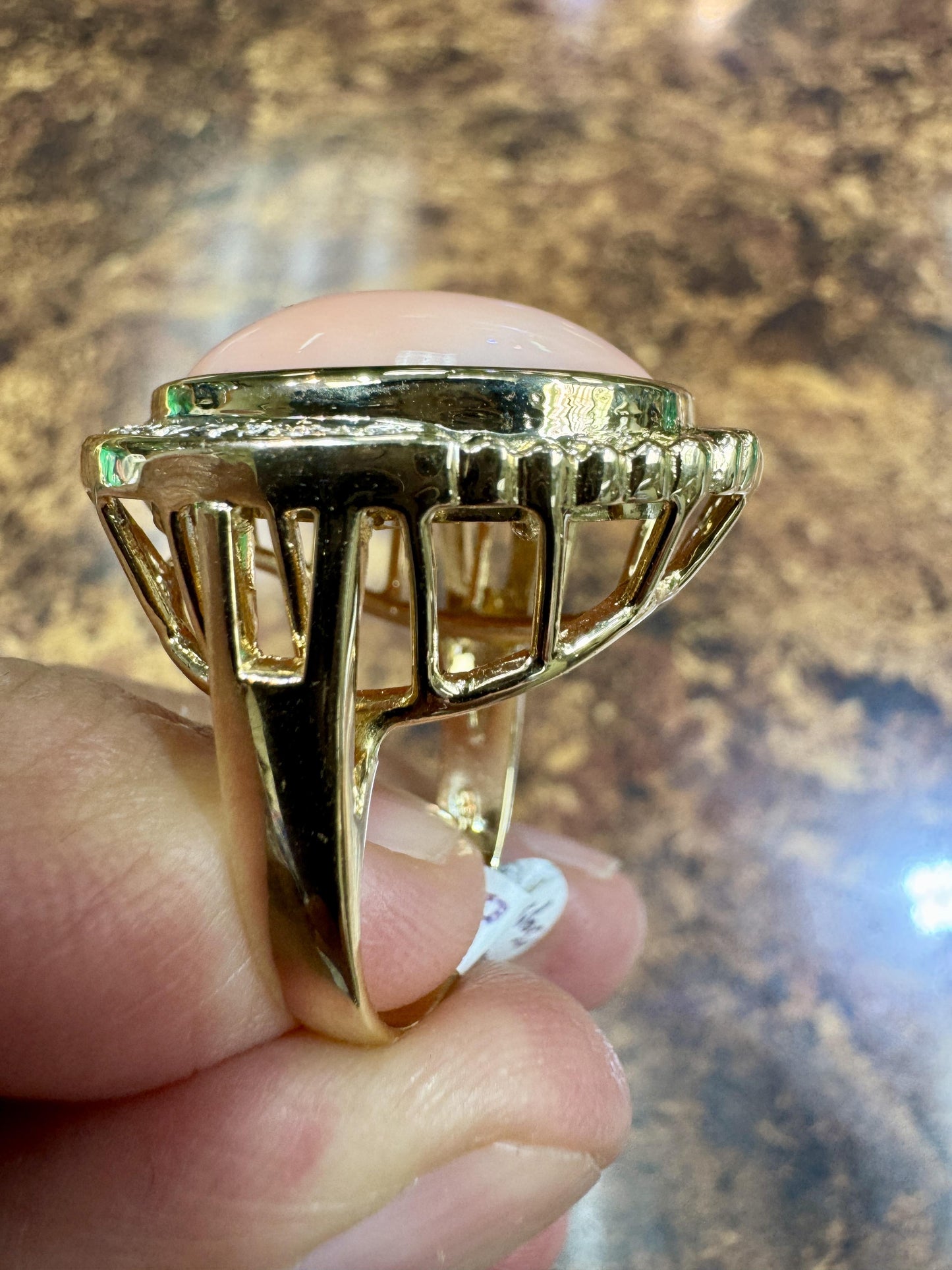 Estate 14k Gold Angel Skin Coral Diamond Cocktail Ring