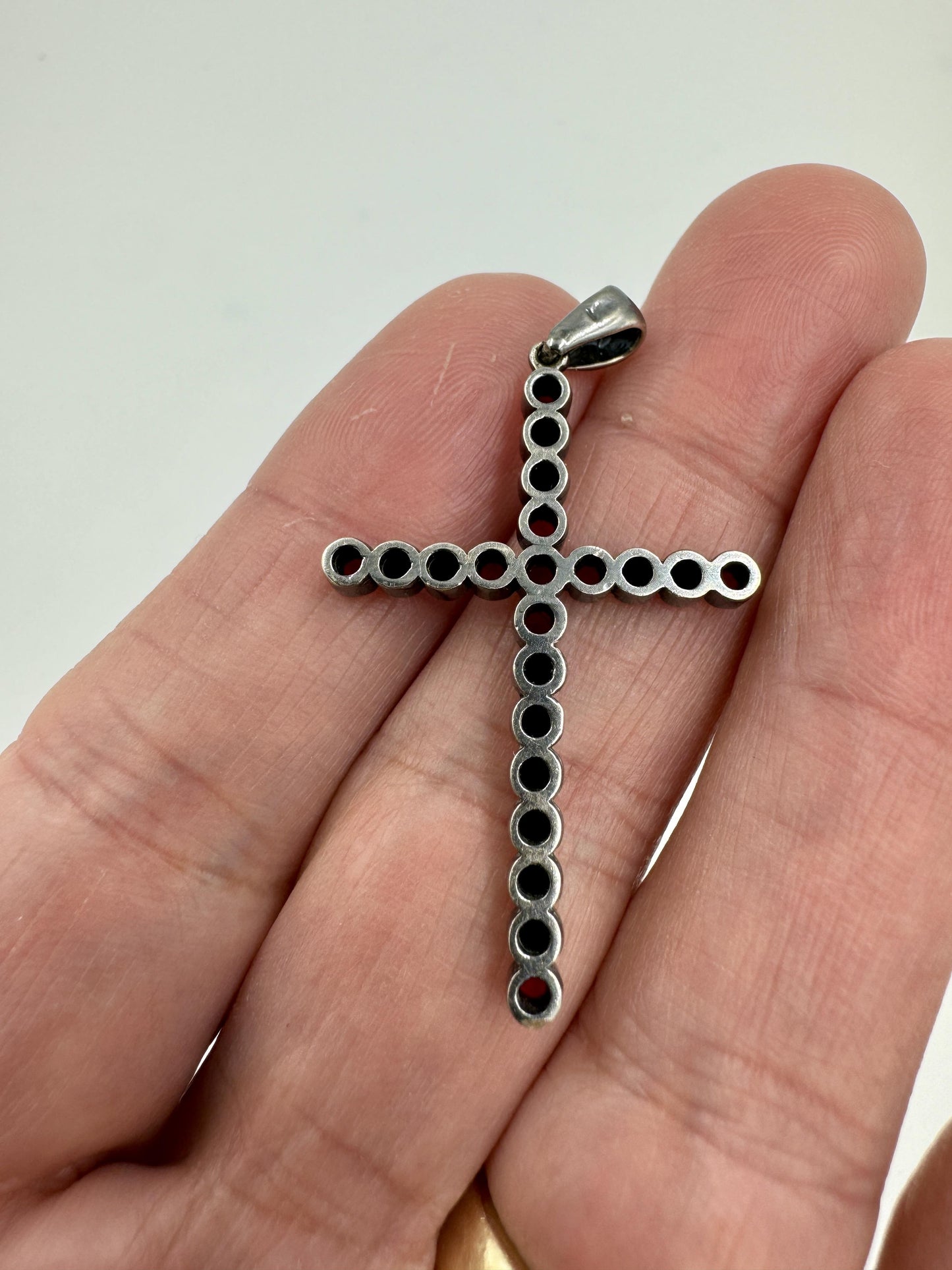 Vintage 14k White Gold Black Rhodium Ruby and Black Diamond Cross