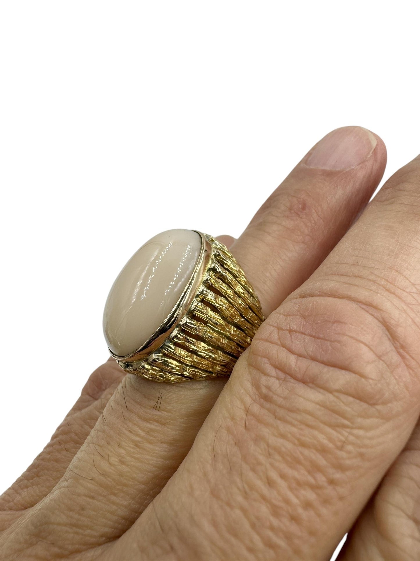 Estate 14k Yellow Gold Angel Skin Coral Cocktail Ring