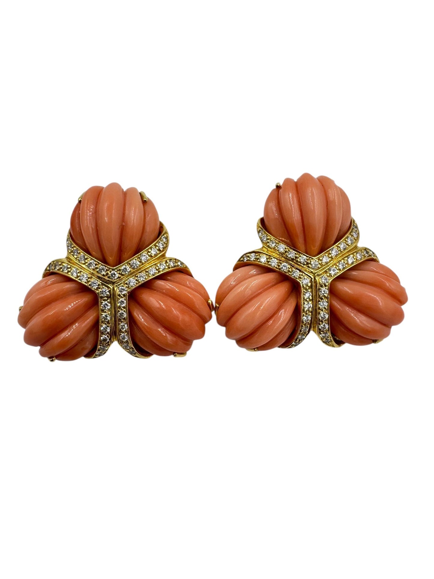 Valentine Margo 18k Gold Coral Diamond Earrings