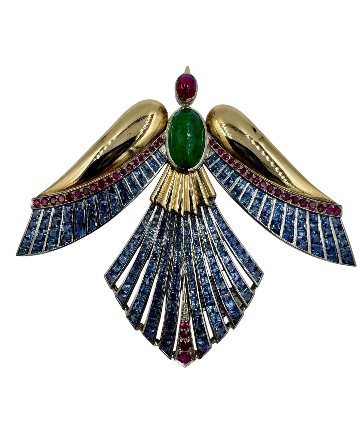 Retro Emerald Ruby Sapphire Gold Phoenix Bird Clip Brooch