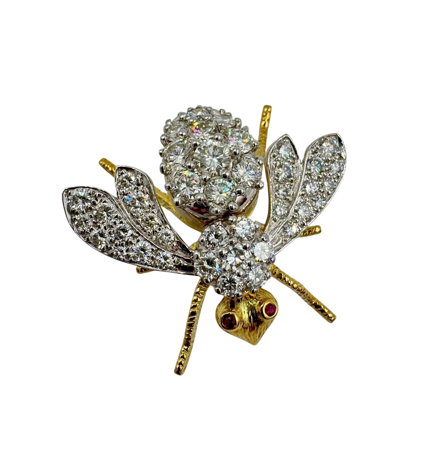 Vintage Herbert Rosenthal 18K Gold Diamond Ruby Eyes Bumble Bee XL Brooch Pin