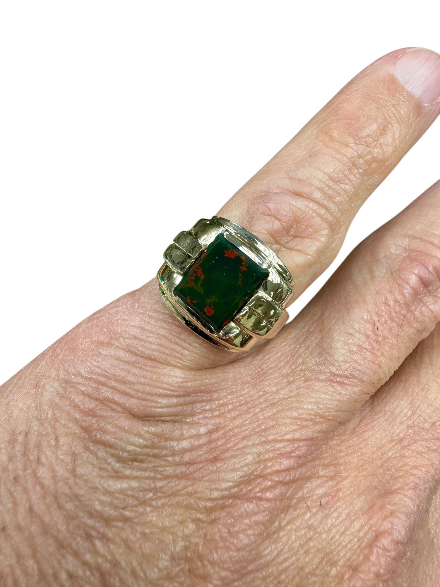 Estate Men's 10k Yellow Gold Bloodstone Ring Circa 1940's