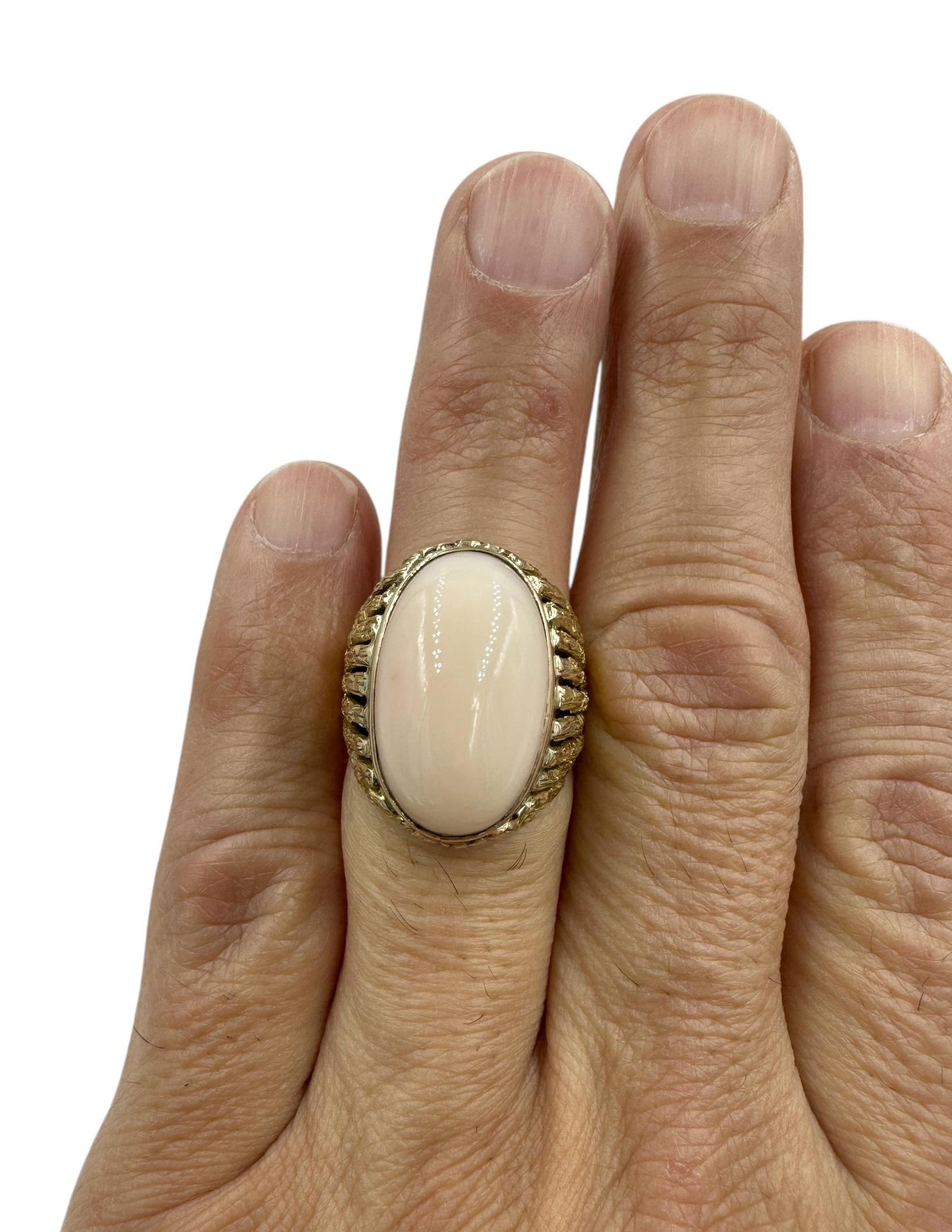 Estate 14k Yellow Gold Angel Skin Coral Cocktail Ring