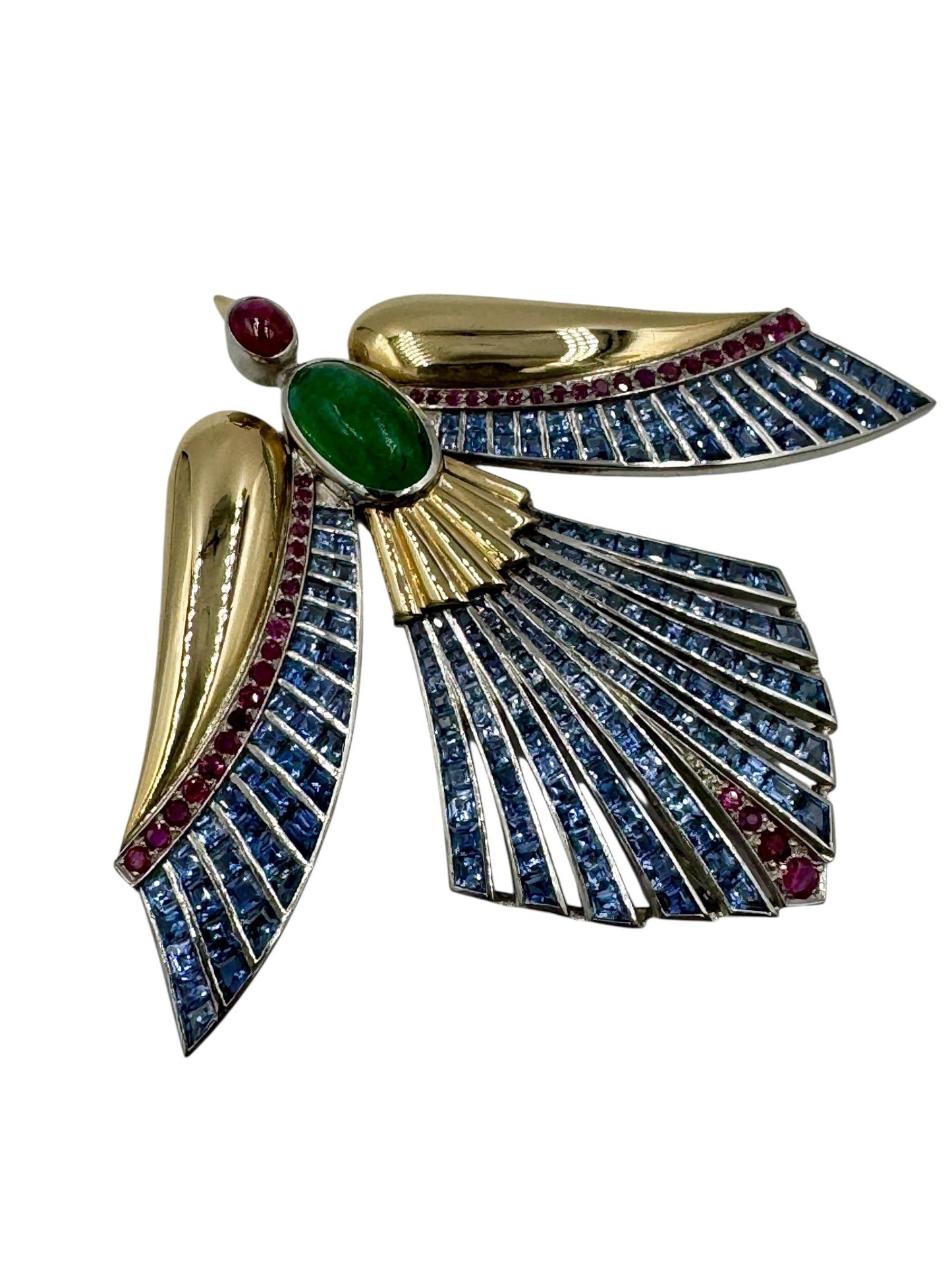 Retro Emerald Ruby Sapphire Gold Phoenix Bird Clip Brooch