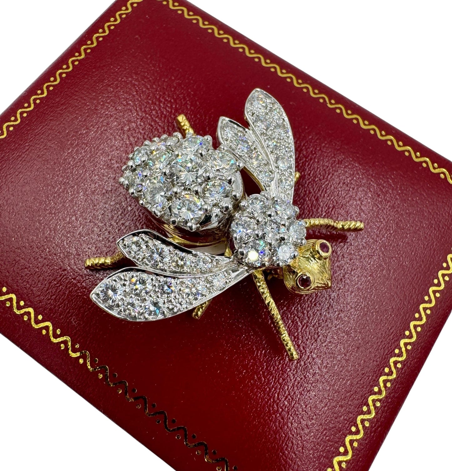 Vintage Herbert Rosenthal 18K Gold Diamond Ruby Eyes Bumble Bee XL Brooch Pin